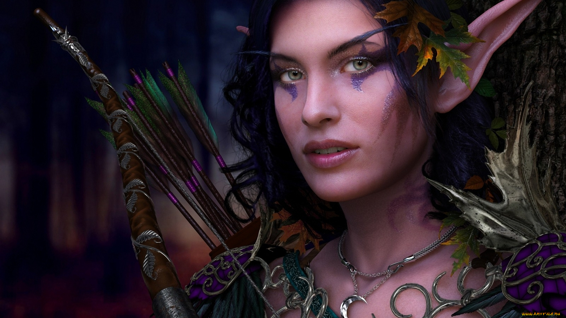 3д, графика, elves, , эльфы, стрелы, лук, украшения, уши, эльфийка, эльф, девушка