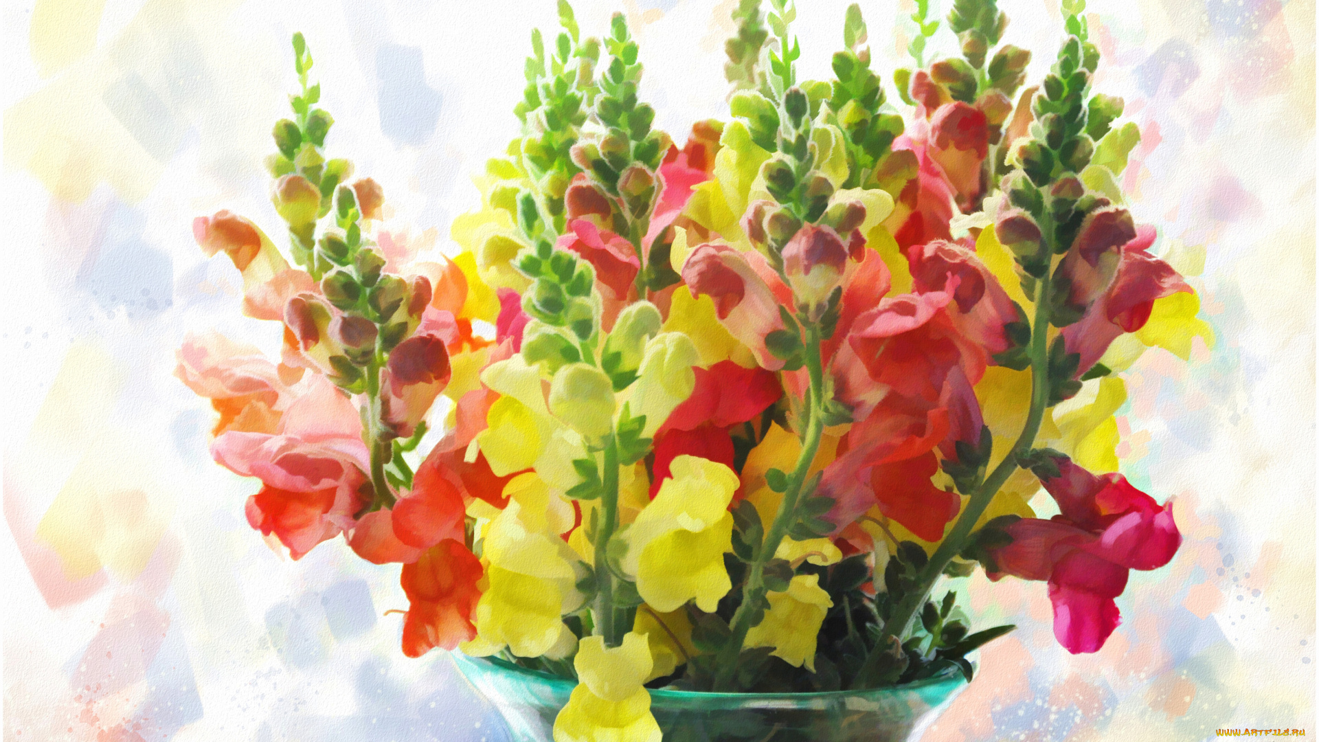 рисованные, цветы, букет, цветов, ваза