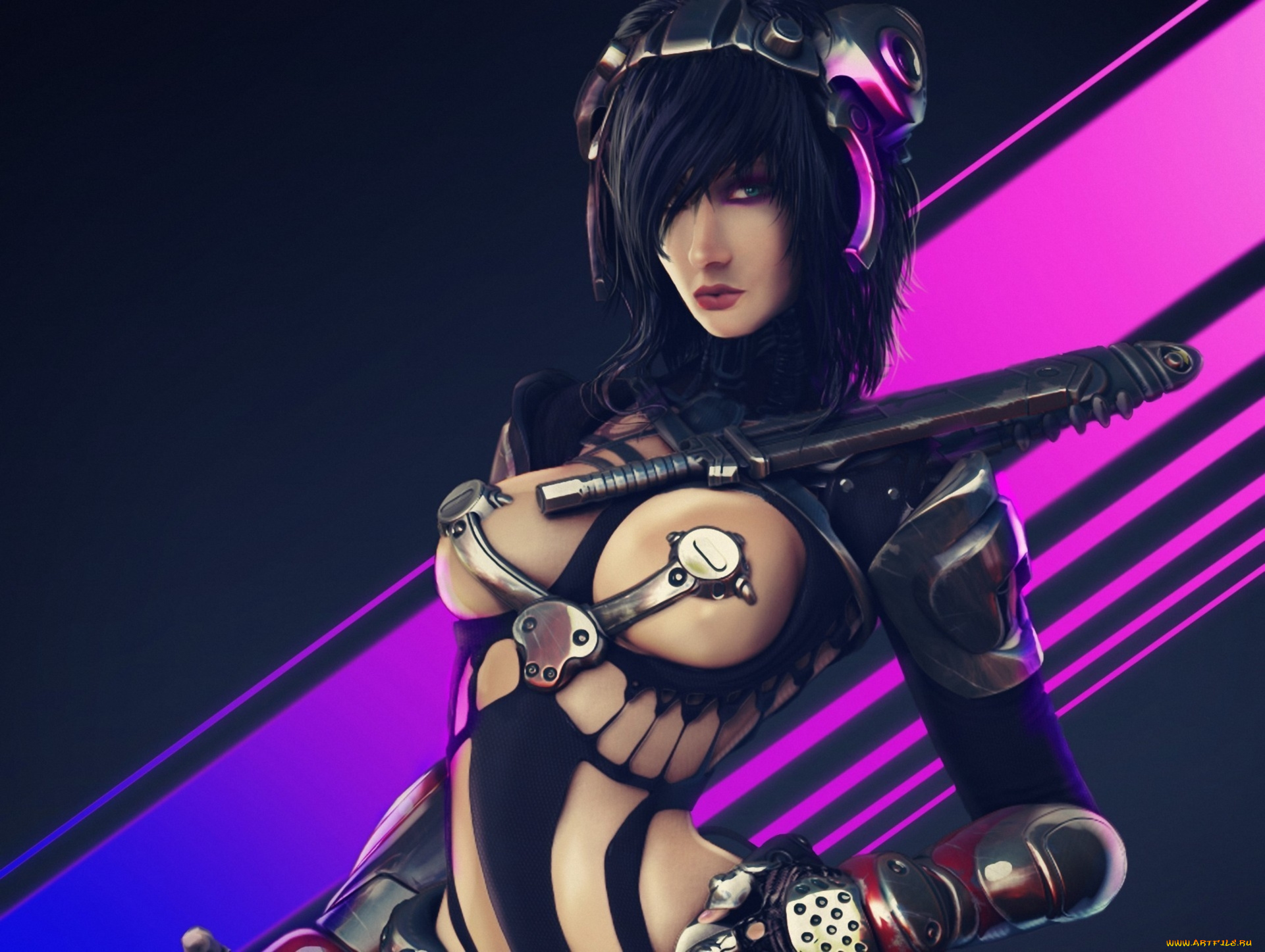 фэнтези, роботы, , киборги, , механизмы, девушка, киборг, робот, грудь, оружие, металл, линии