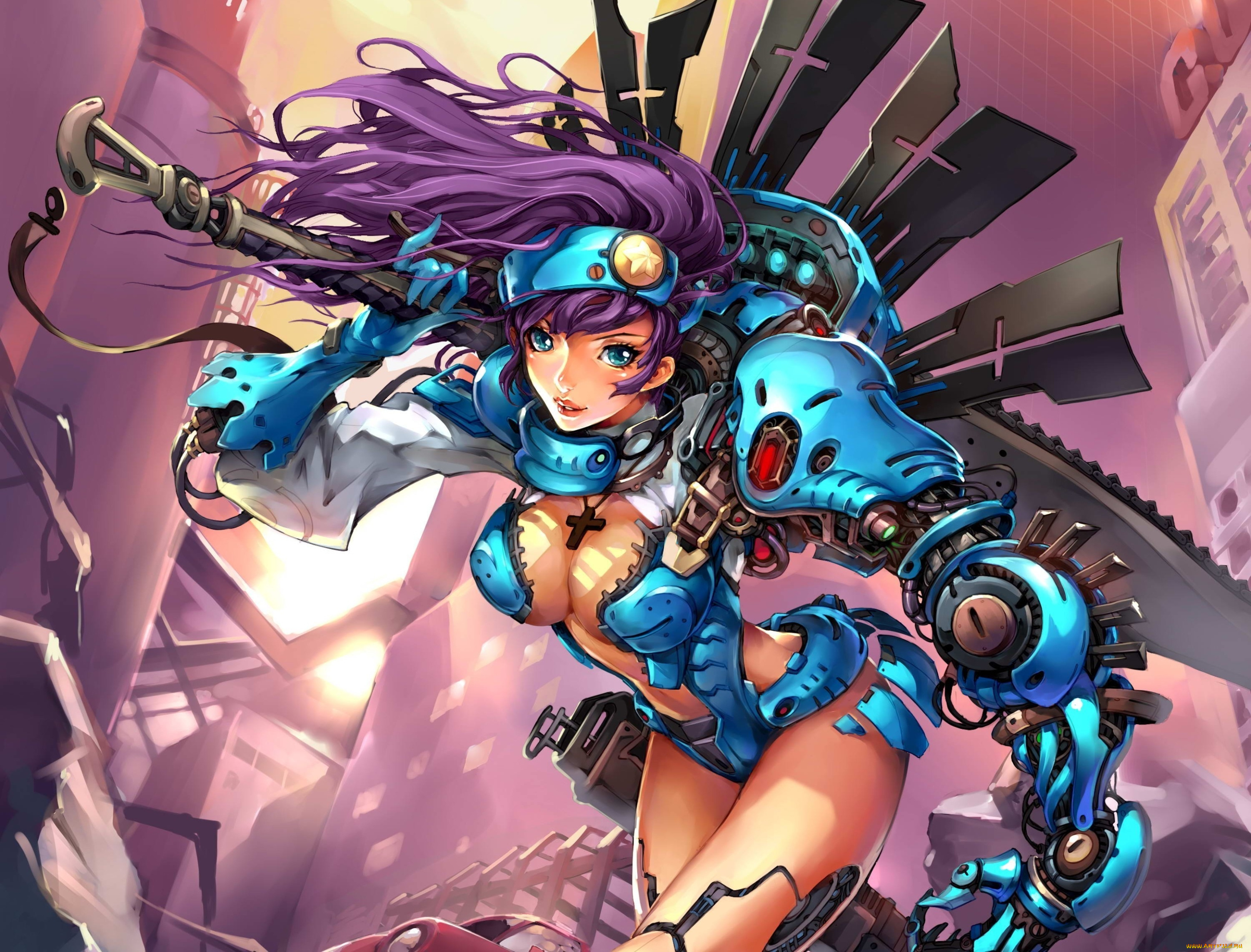 фэнтези, роботы, , киборги, , механизмы, девушка, робот, металл, оружие, меч