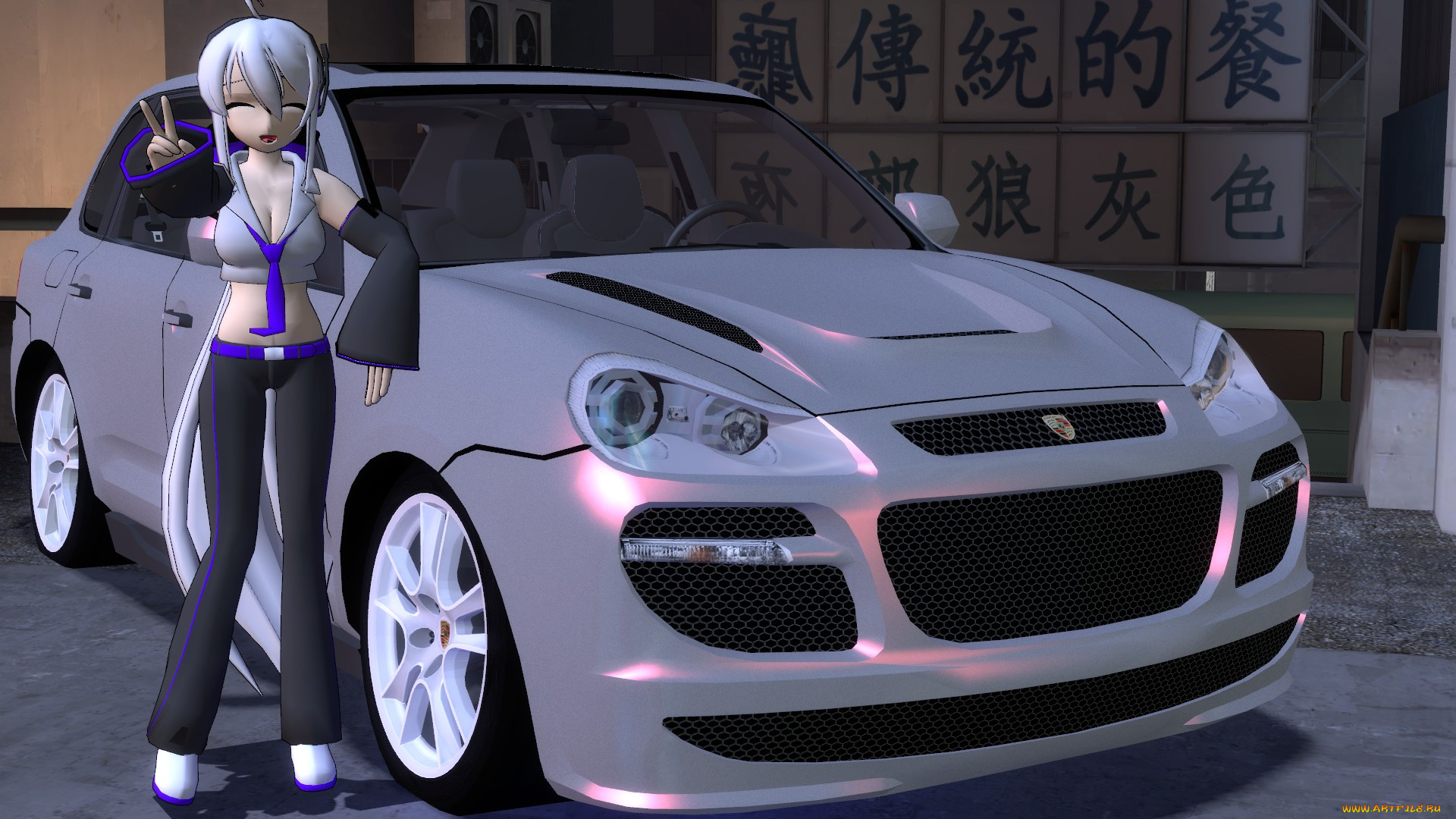 3д, графика, аниме, , anime, фон, взгляд, девушка, автомобиль