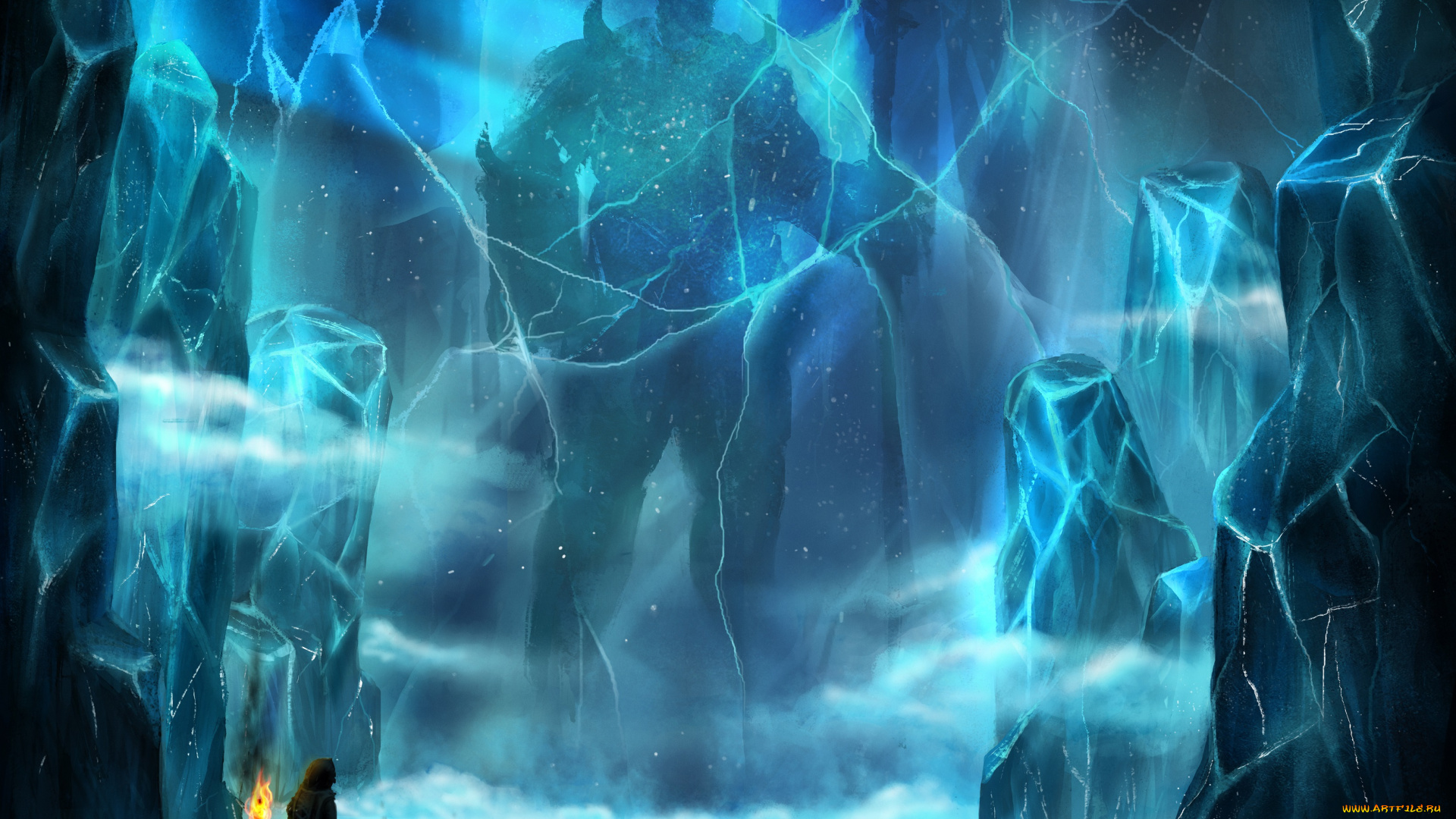 фэнтези, иные, миры, , иные, времена, путешествие, зима, снег, лед, люди, гигант, дорога, фантастика