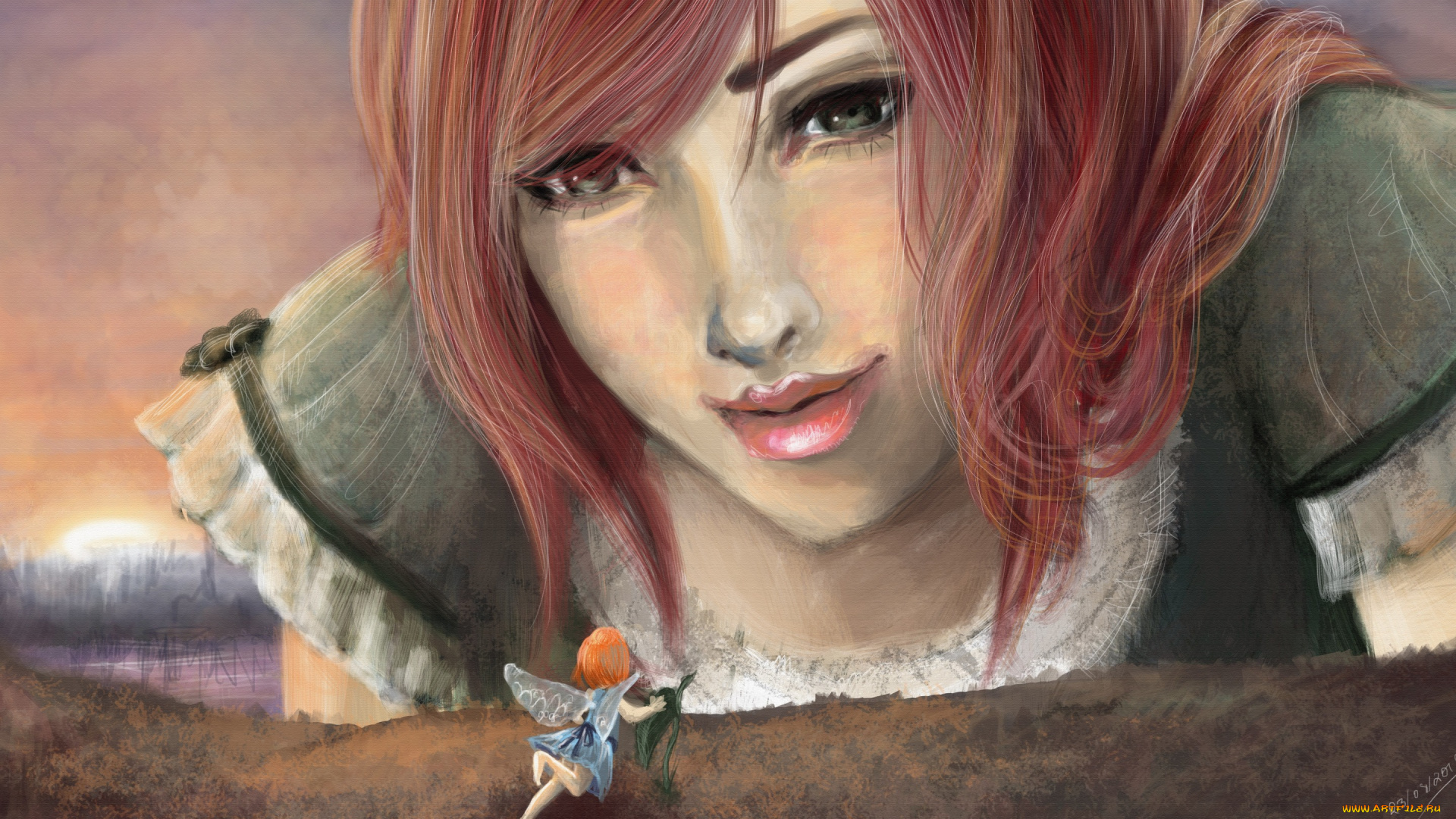 рисованное, люди, волосы, взгляд, крылья, лицо, фея, девушка