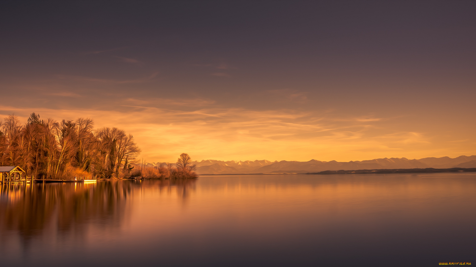 рисованное, природа, дом, лес, река