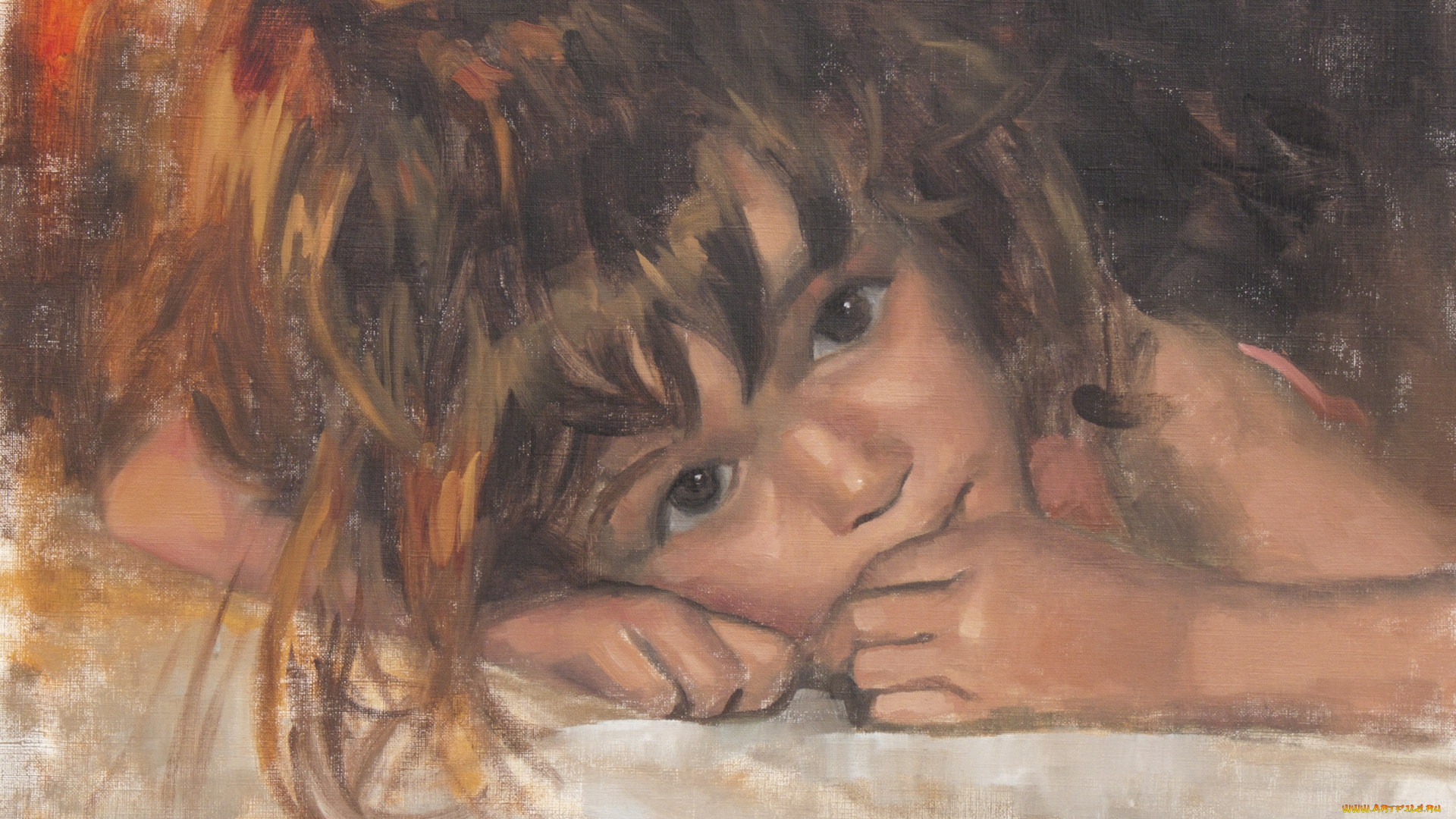 рисованное, живопись, взгляд, ребенок, laurent, botella, лицо, девочка
