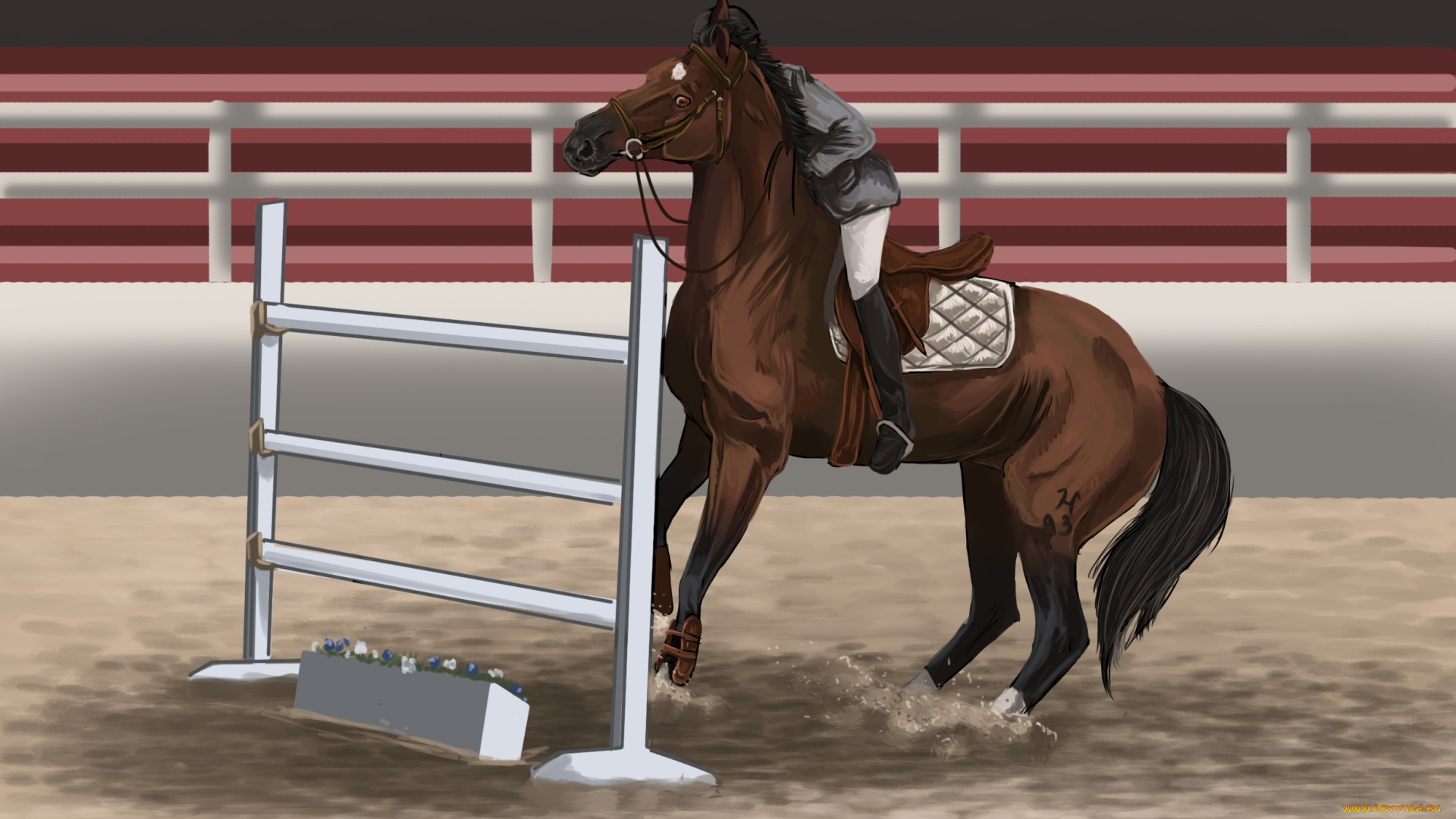 рисованное, животные, , лошади, ипподром, лошадь, скачки, жокей