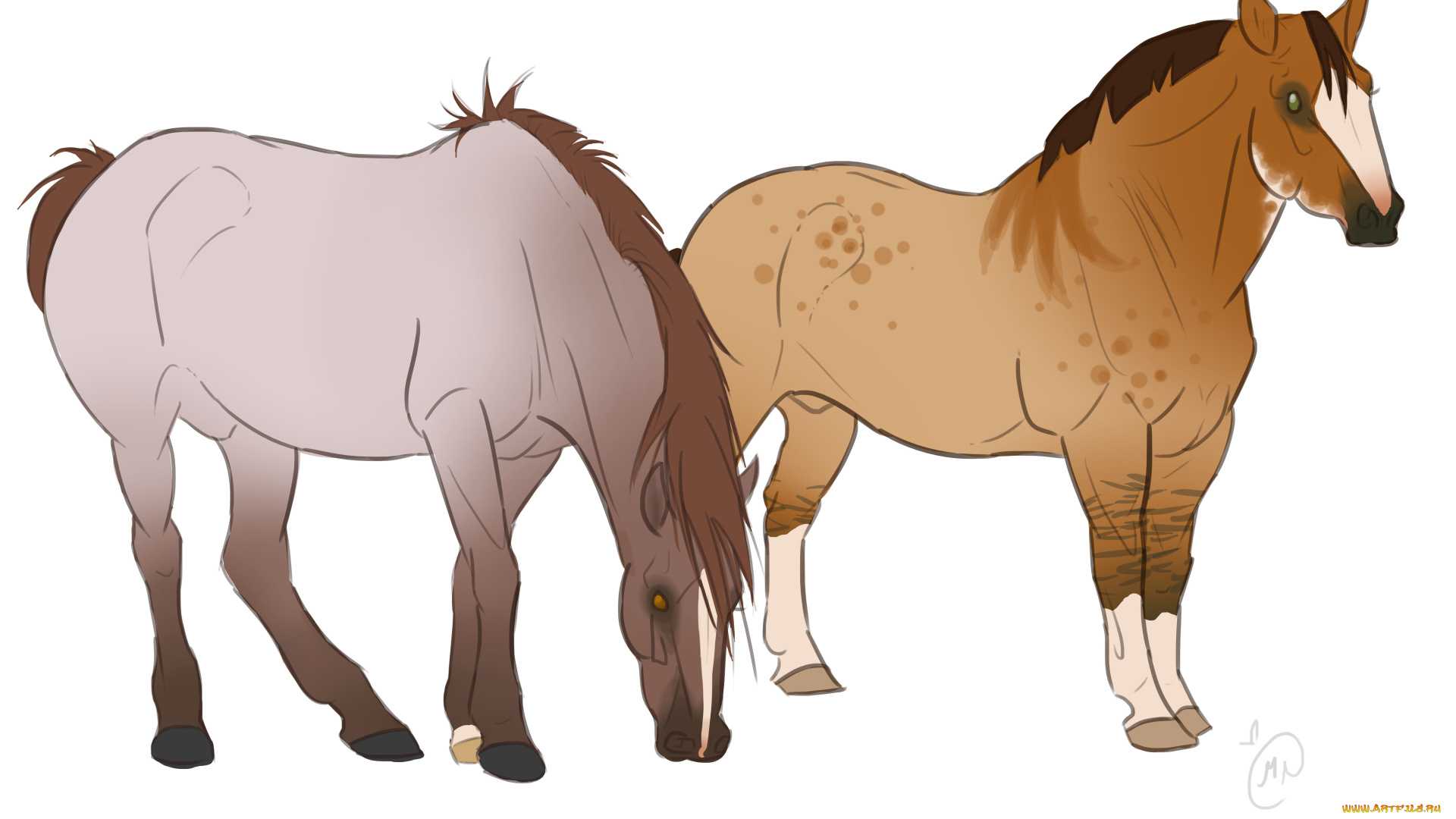 рисованное, животные, , лошади, лошади, фон