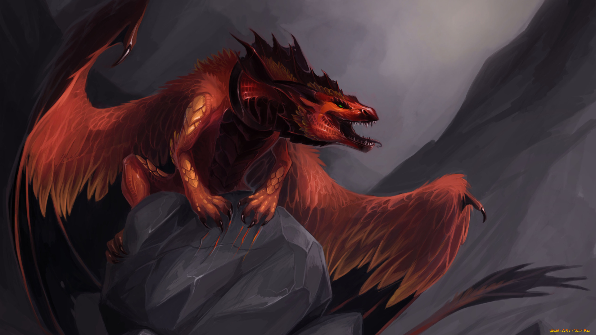 рисованное, животные, , сказочные, , мифические, камень, дракон