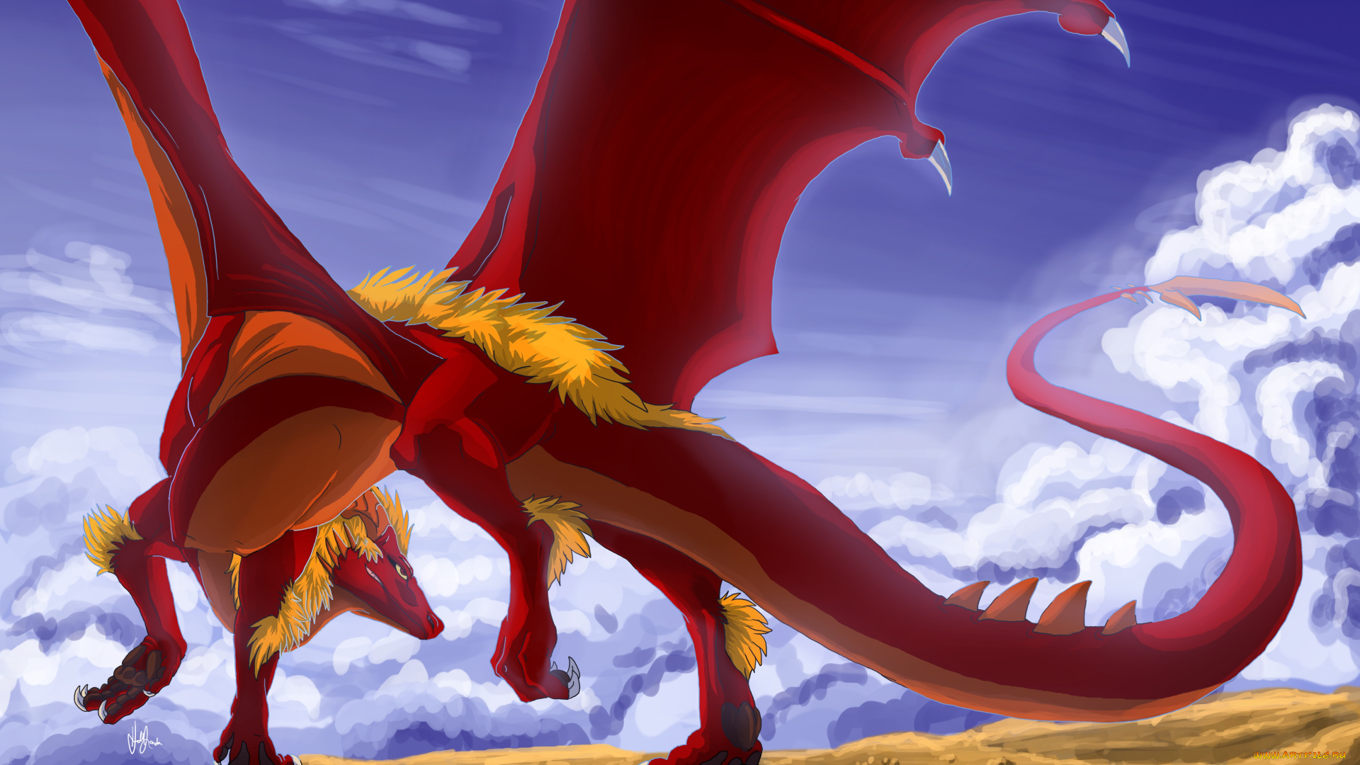 рисованное, животные, , сказочные, , мифические, фон, дракон