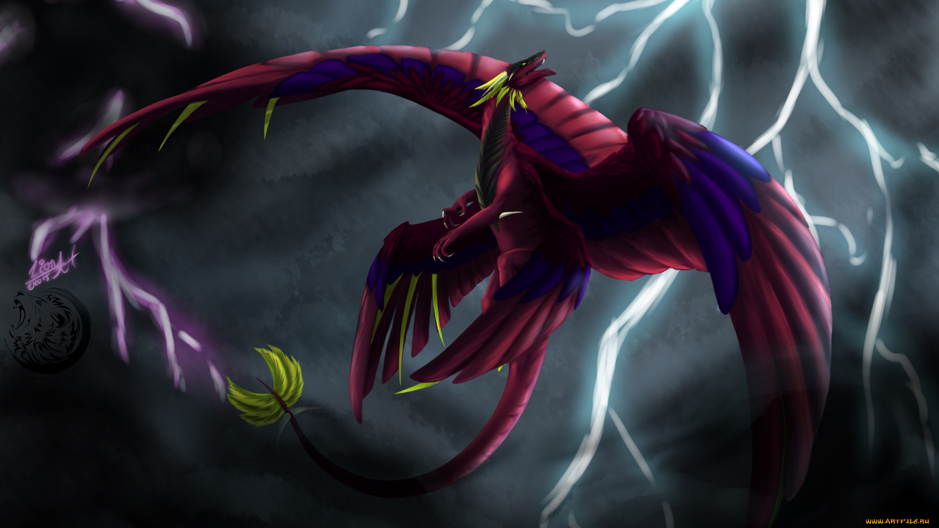 рисованное, животные, , сказочные, , мифические, дракон, молния