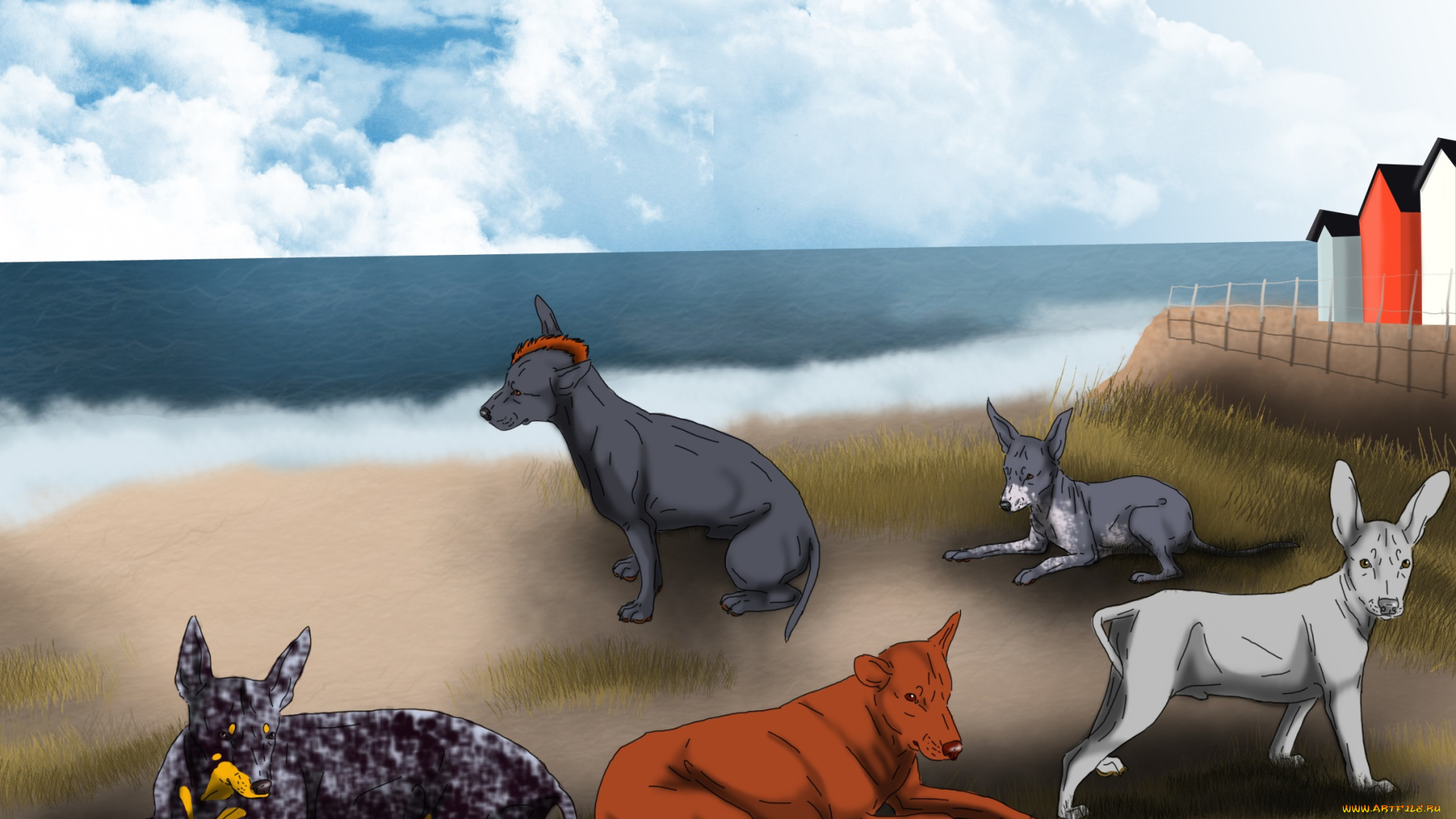 рисованное, животные, , собаки, собаки