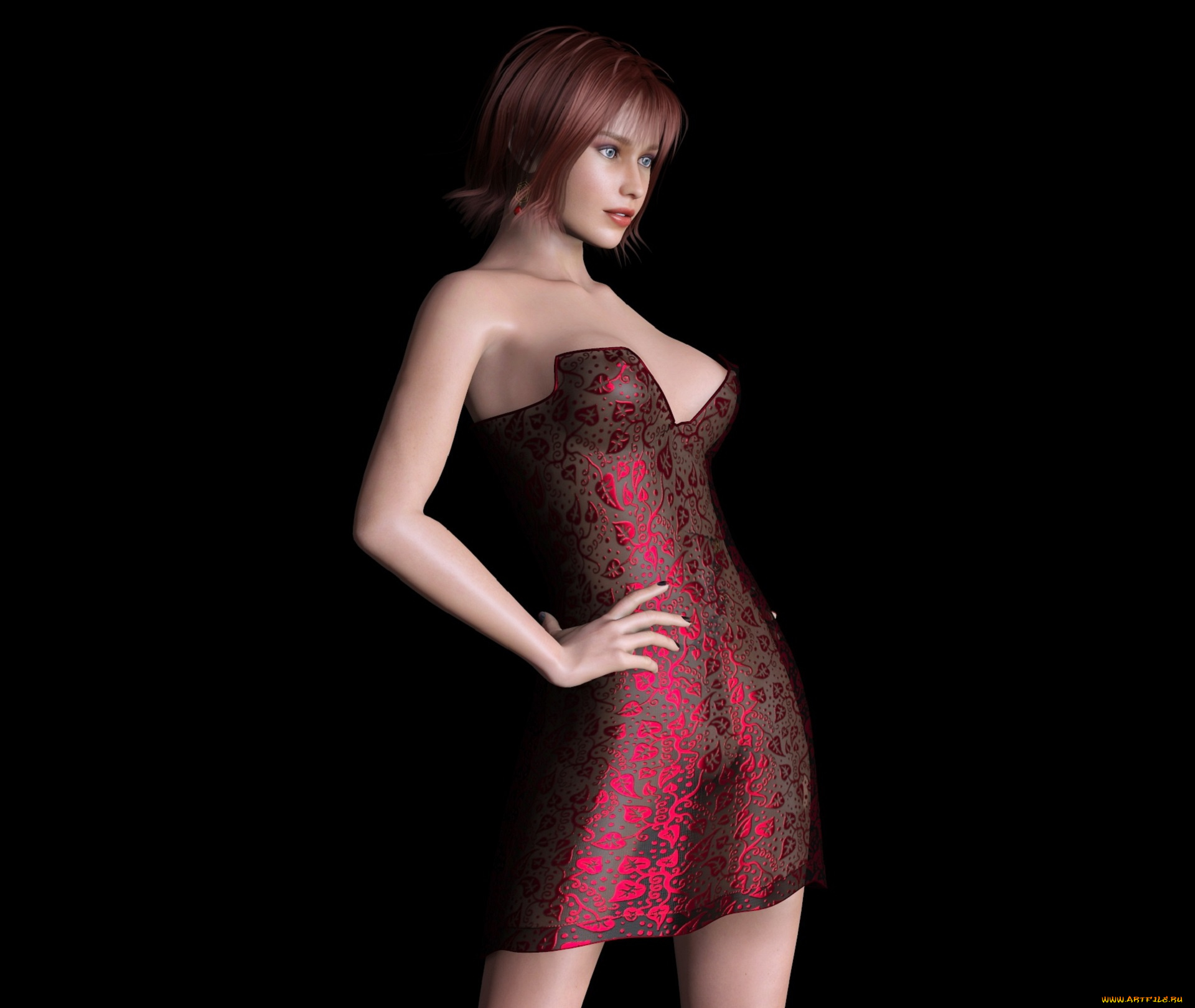 3д, графика, люди, , people, рыжая, девушка, взгляд, фон