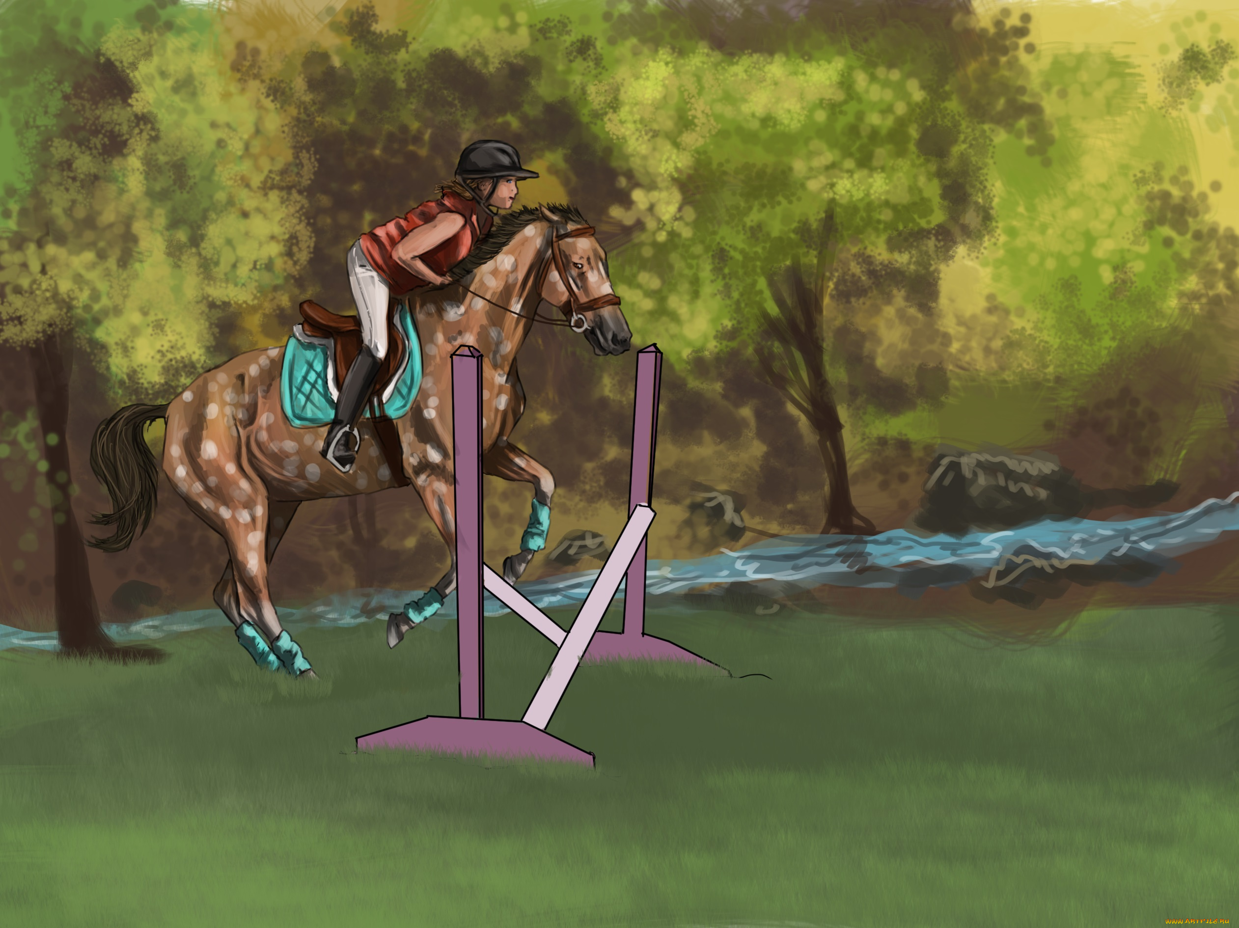 рисованное, животные, , лошади, лошадь, взгляд, всадник