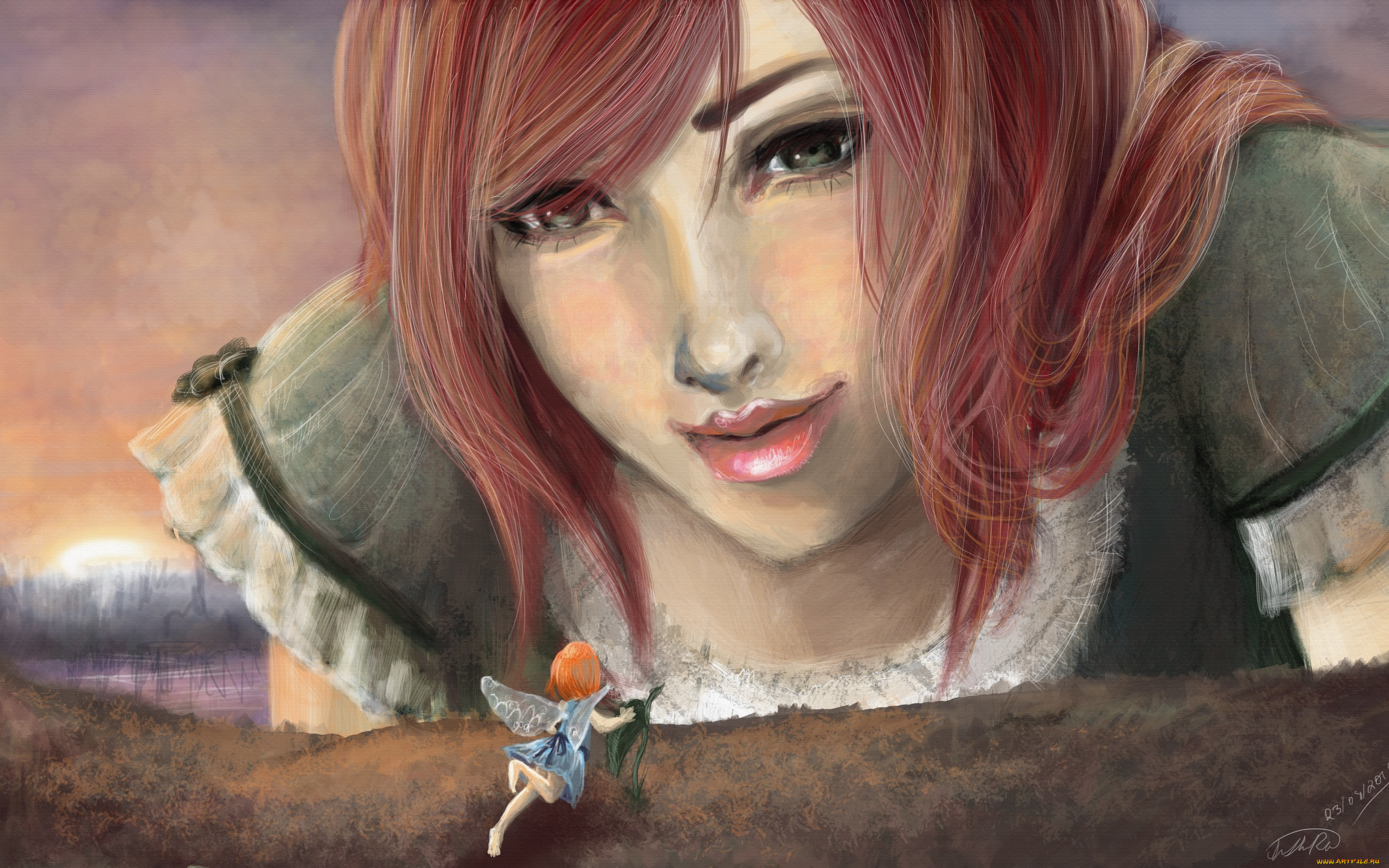 рисованное, люди, волосы, взгляд, крылья, лицо, фея, девушка