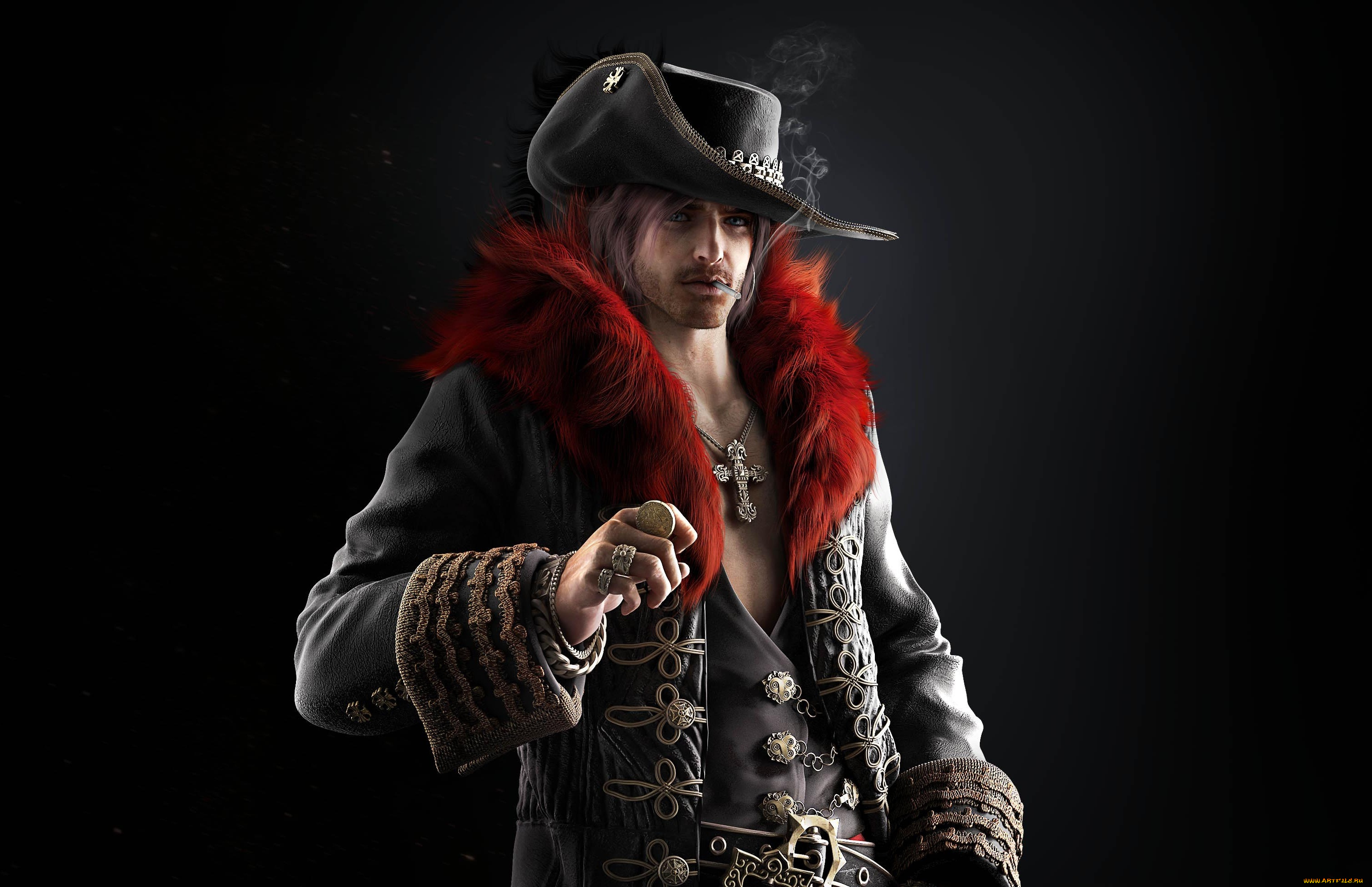 3д, графика, люди, , people, шляпа, мужчина, крест, монета