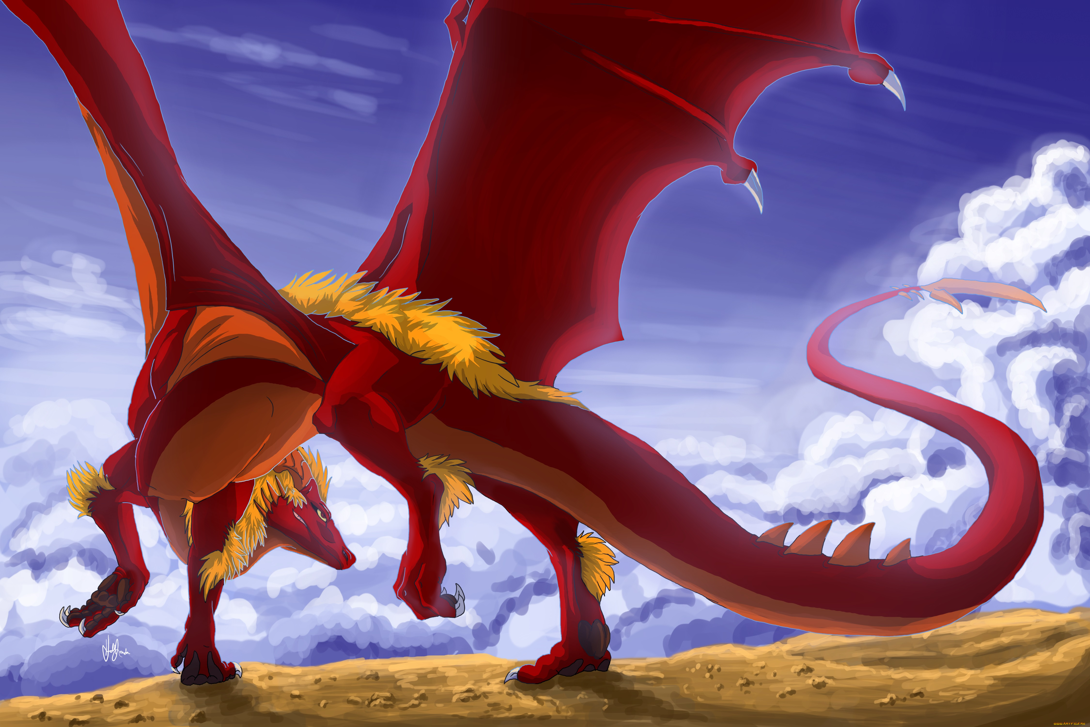 рисованное, животные, , сказочные, , мифические, фон, дракон