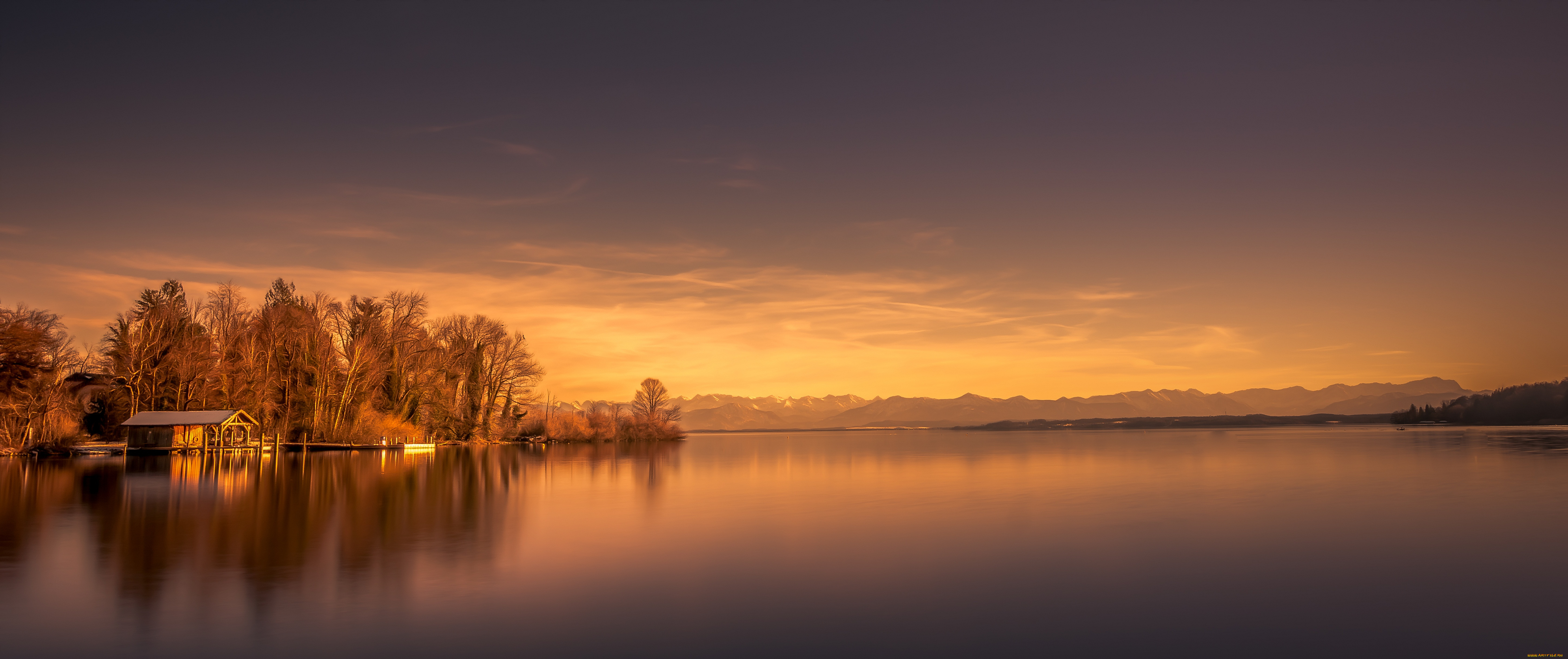 рисованное, природа, дом, лес, река