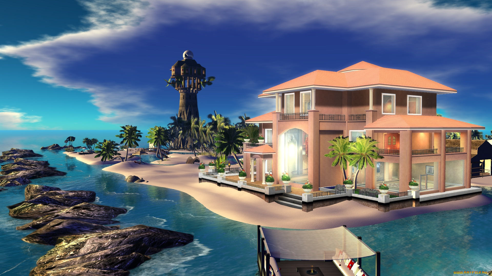 3д, графика, религия, , religion, дом, тучи, море