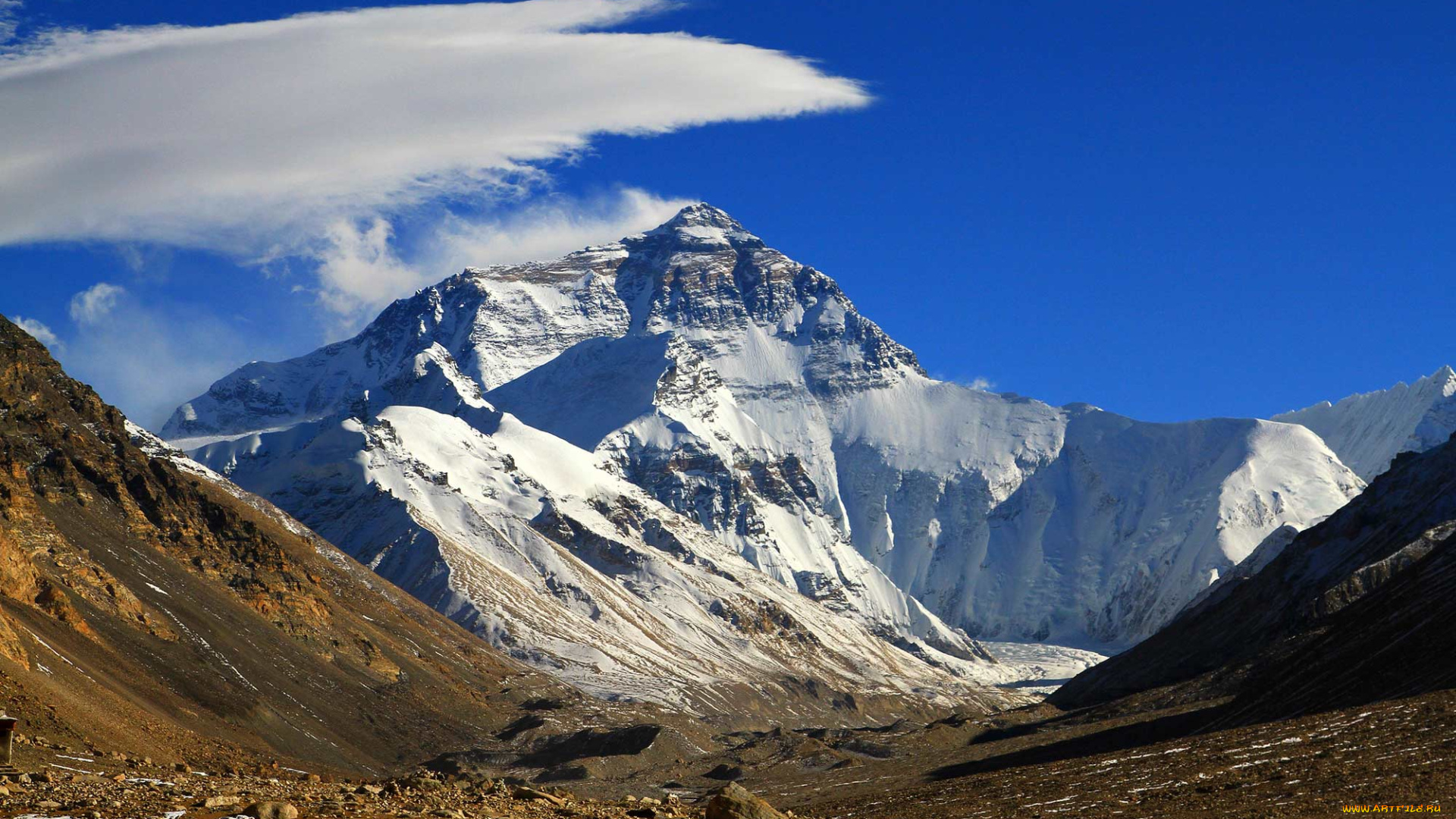 everest, природа, горы, вершина, камни, скалы, снег, облака, небо