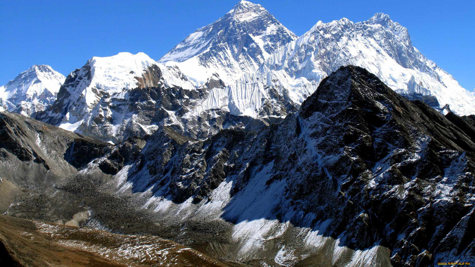 everest, природа, горы, вершина, камни, скалы, снег, облака, небо