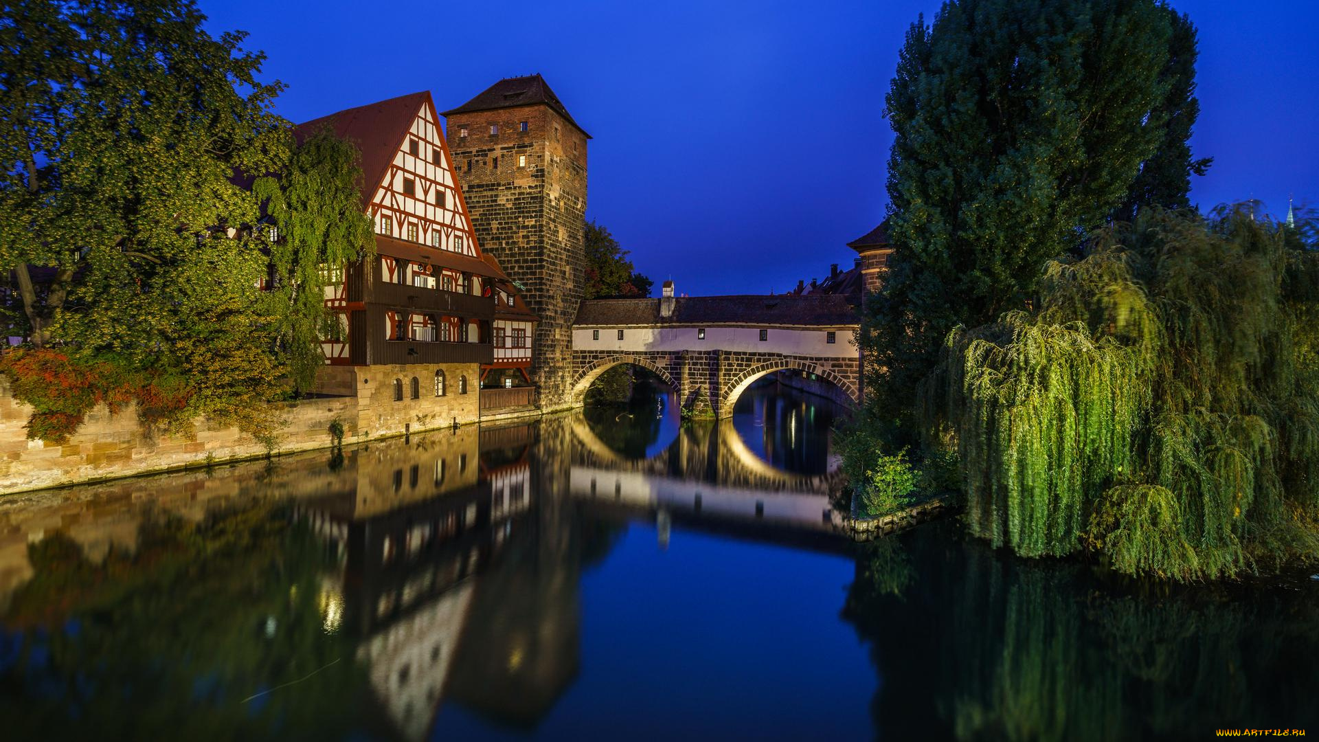 города, -, мосты, нюрнберг, альтштадт, германия