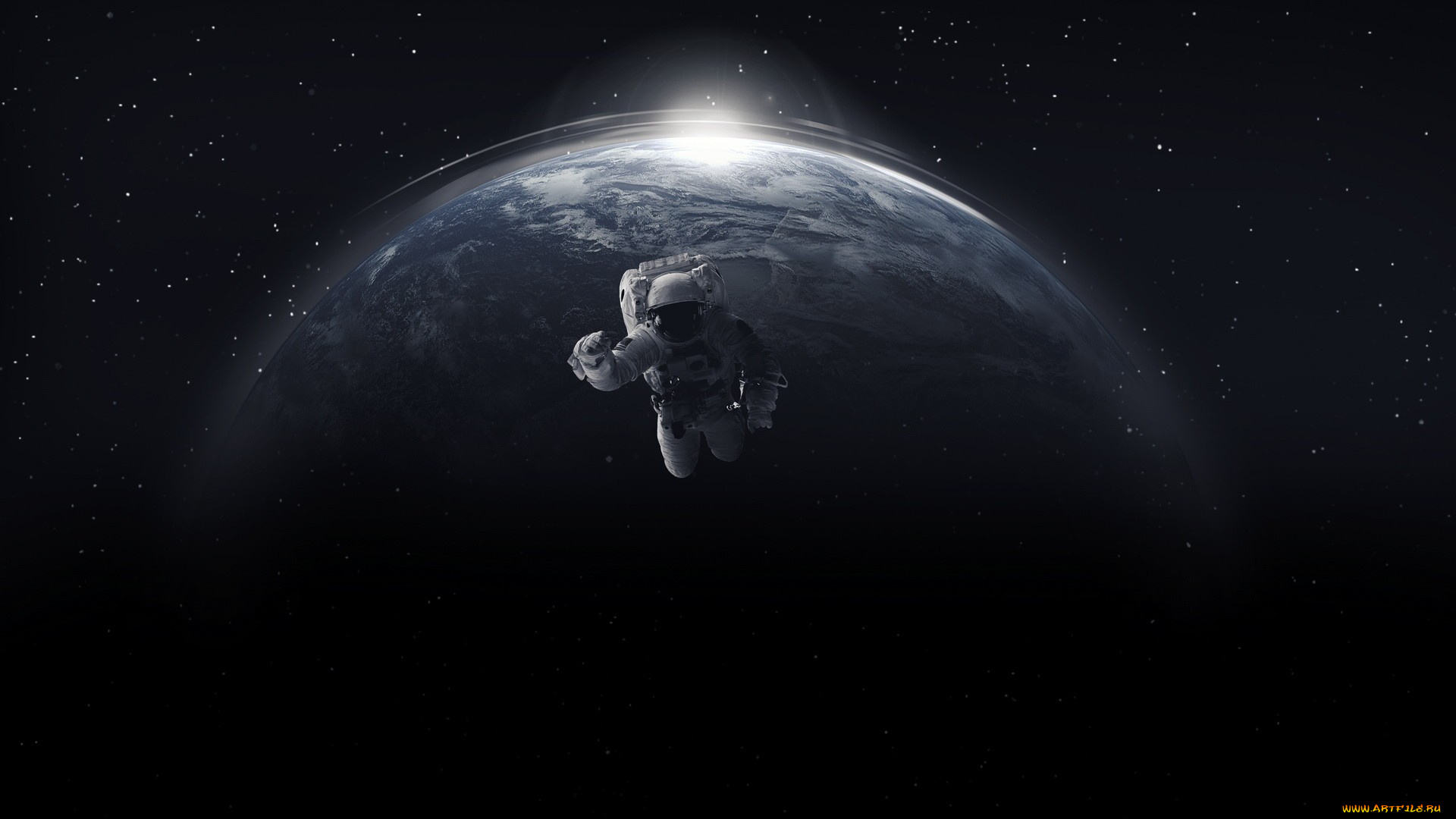 космос, астронавты, космонавты, астронавт, в, открытом, космосе, на, фоне, планеты, земля
