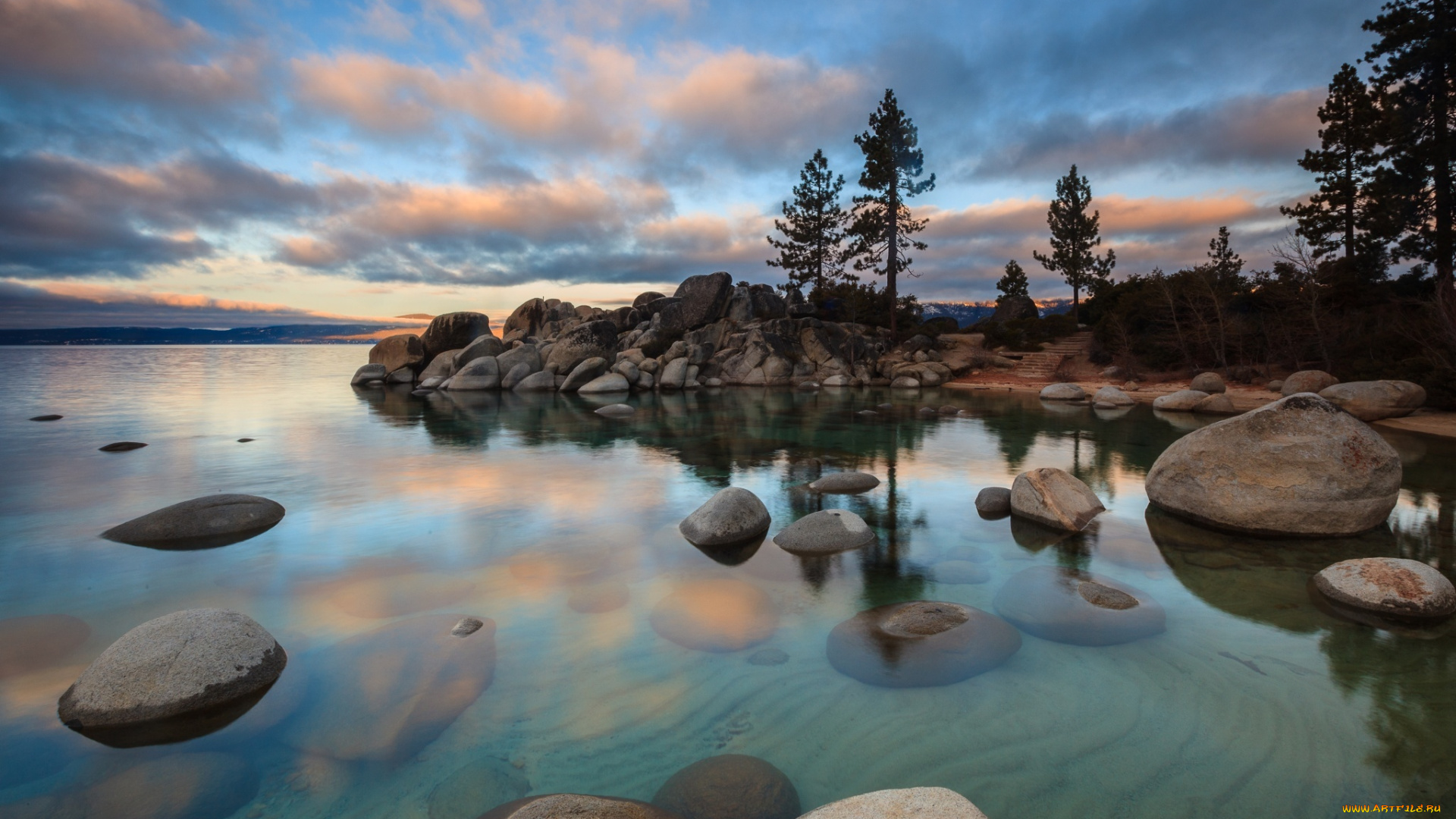 природа, побережье, камни, озеро, деревья, берег, лес