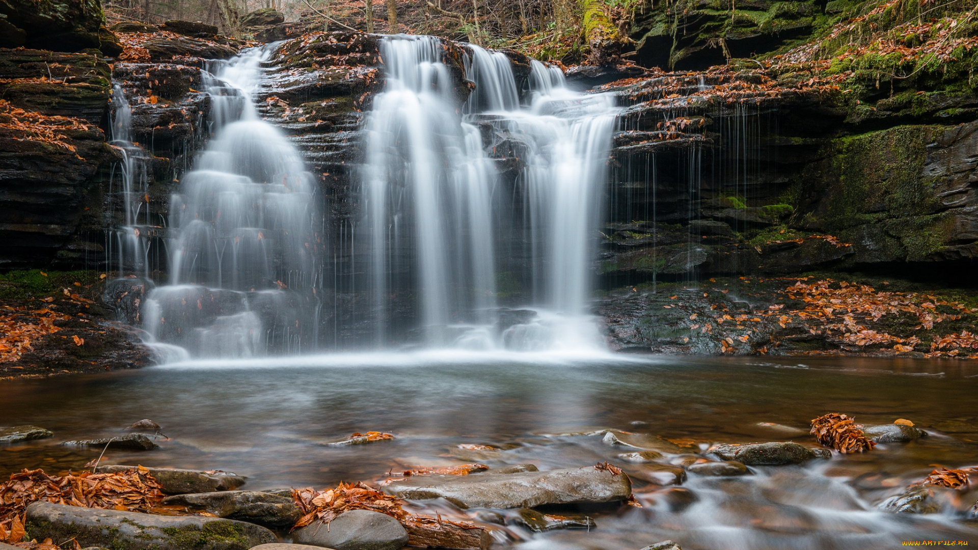 природа, водопады, водопад, река, лес