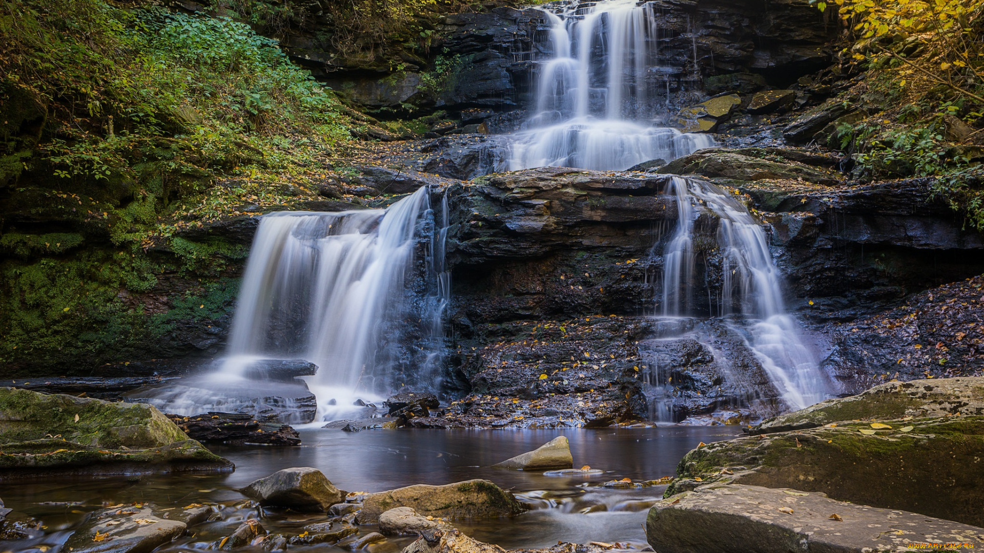 природа, водопады, водопад, река, лес