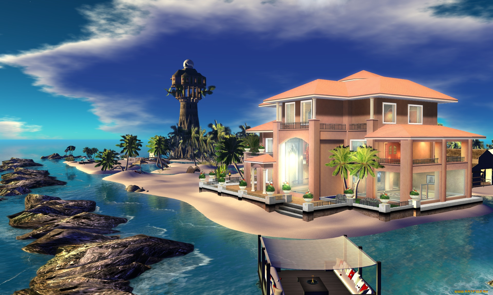 3д, графика, религия, , religion, дом, тучи, море