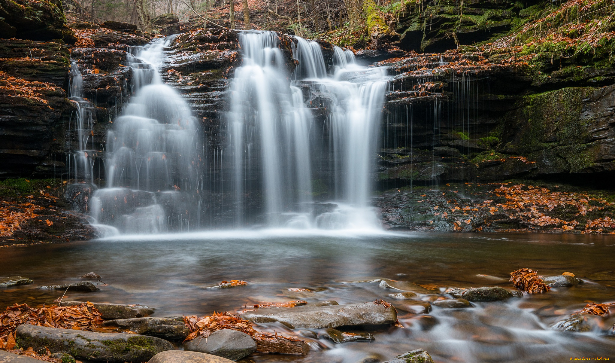 природа, водопады, водопад, река, лес