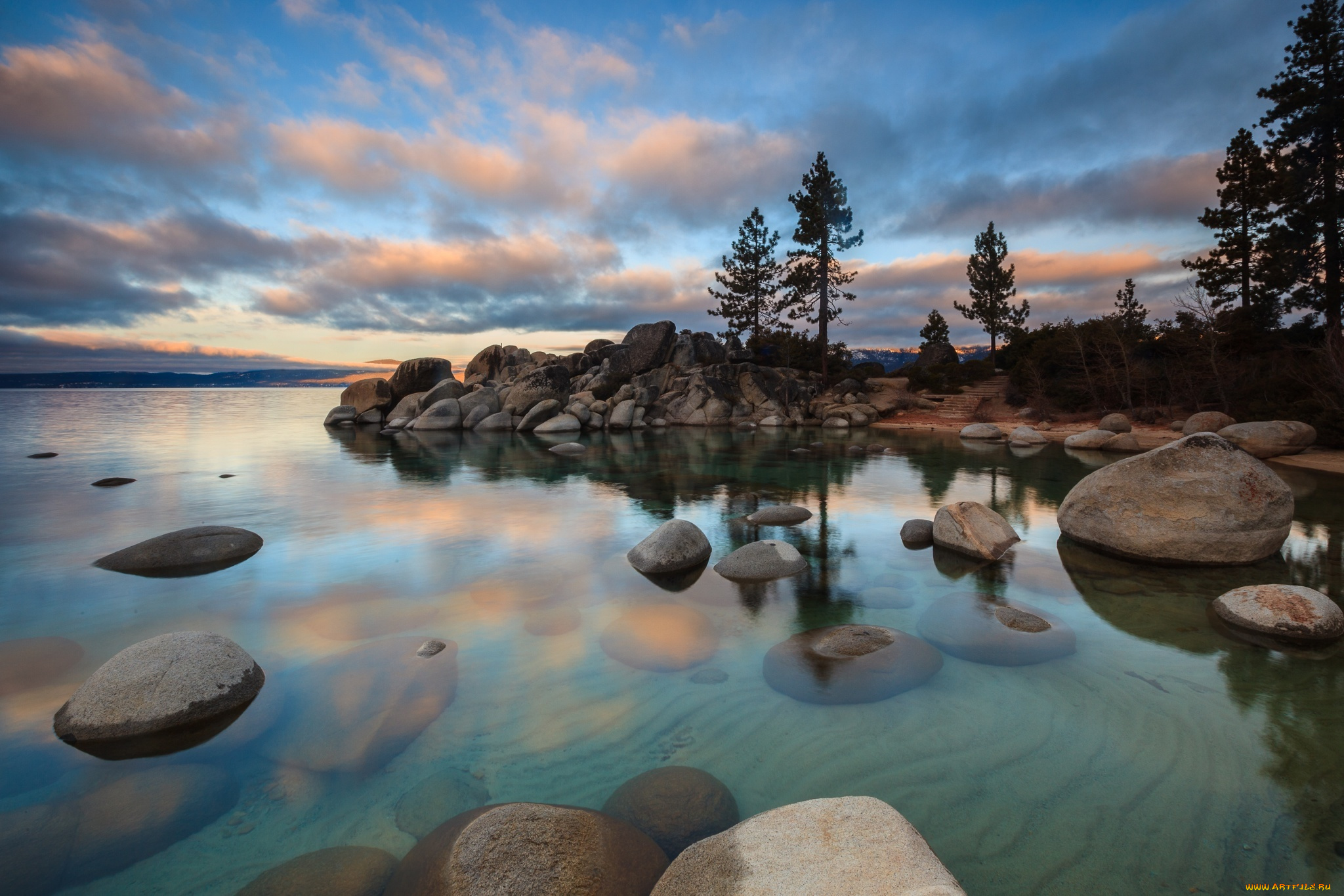 природа, побережье, камни, озеро, деревья, берег, лес