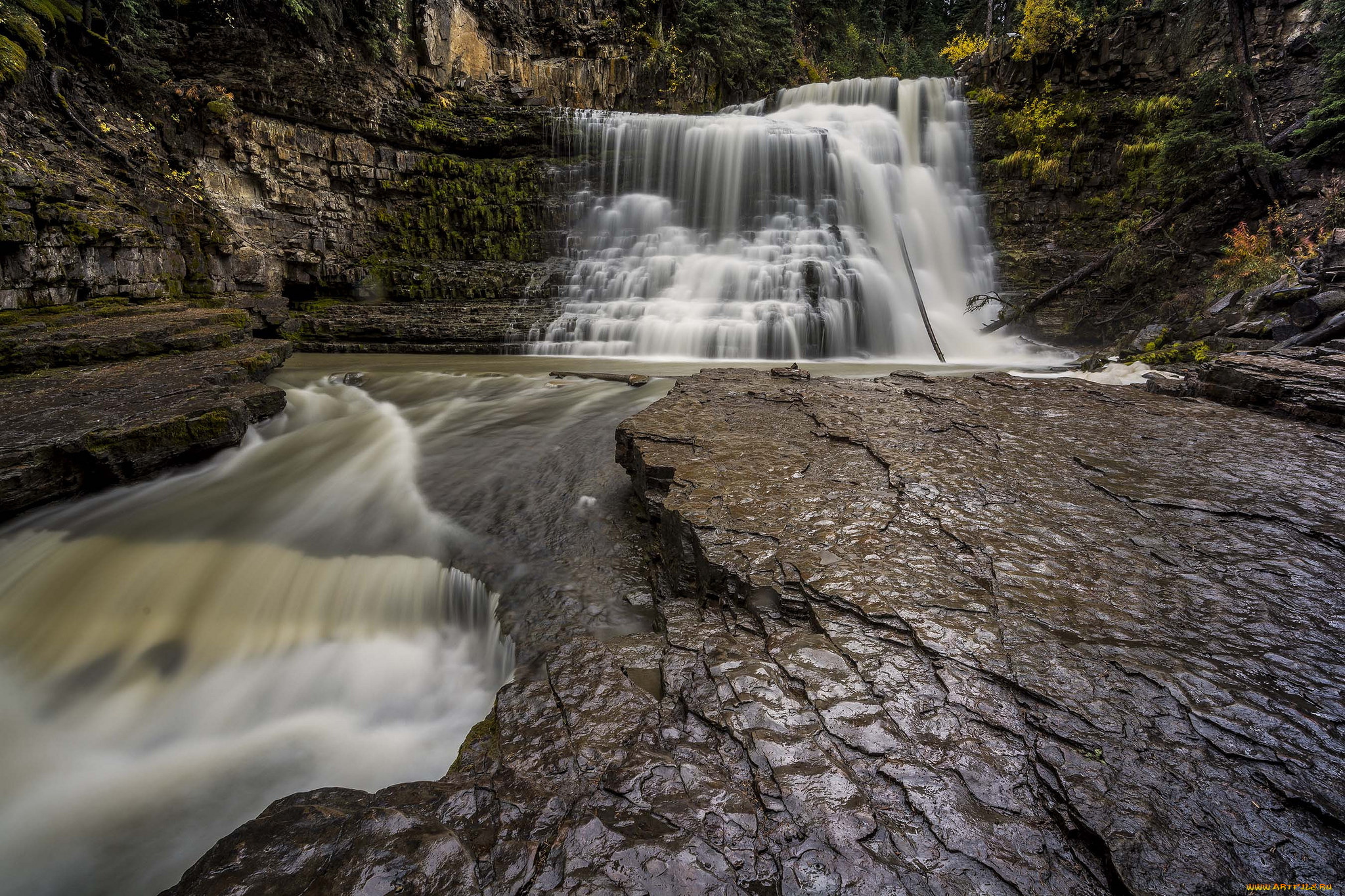 природа, водопады, водопад, река, лес