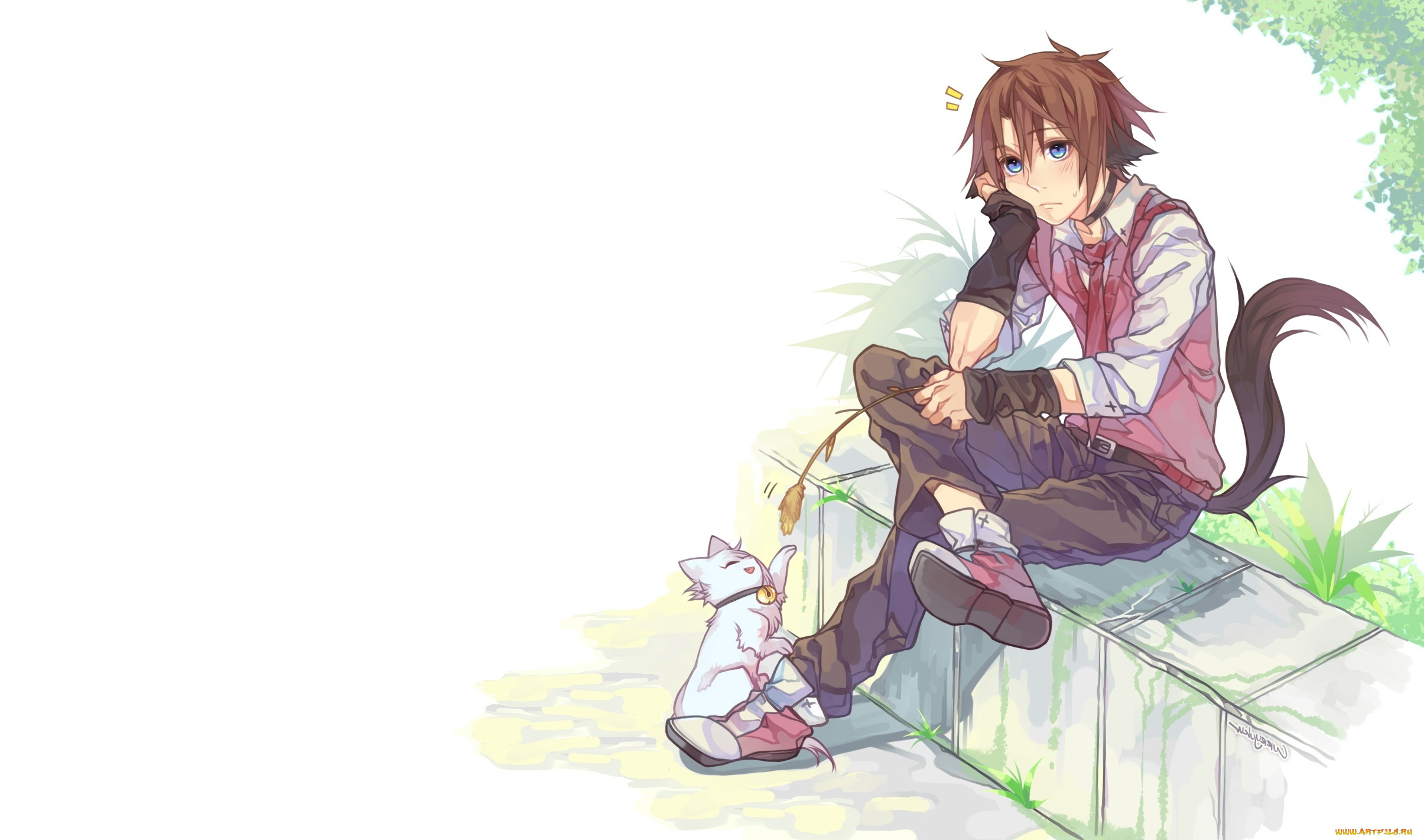 аниме, животные, , существа, неко, котята, парень, арт