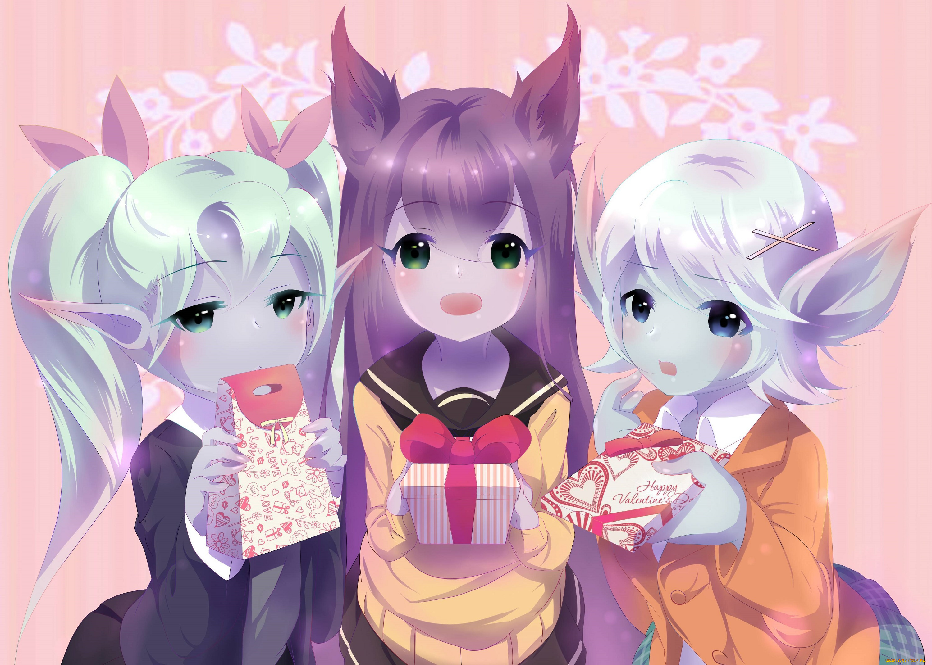 аниме, животные, , существа, арт, подарок, ушки