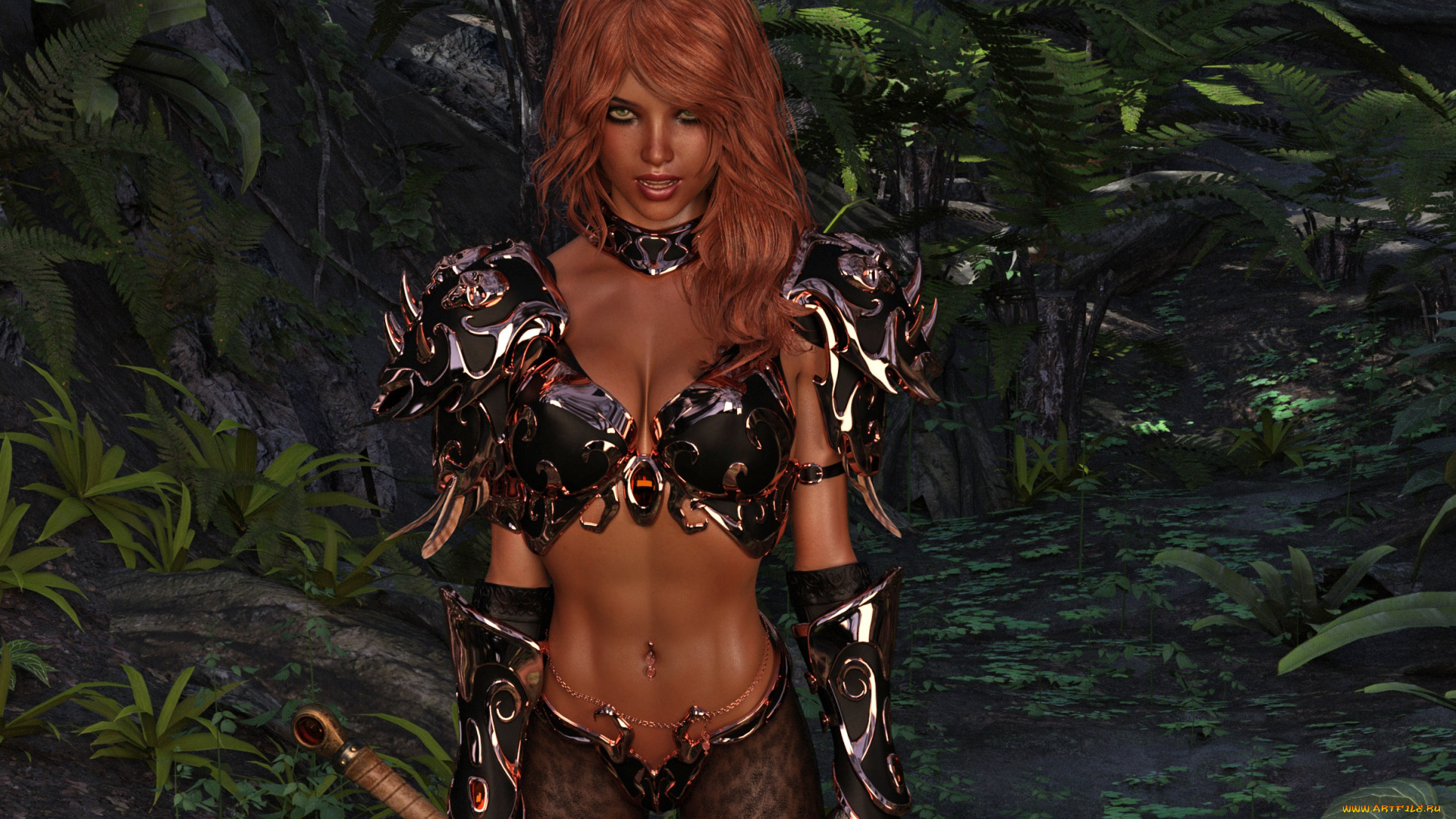 3д, графика, фантазия, , fantasy, взгляд, девушка, оружие, фон