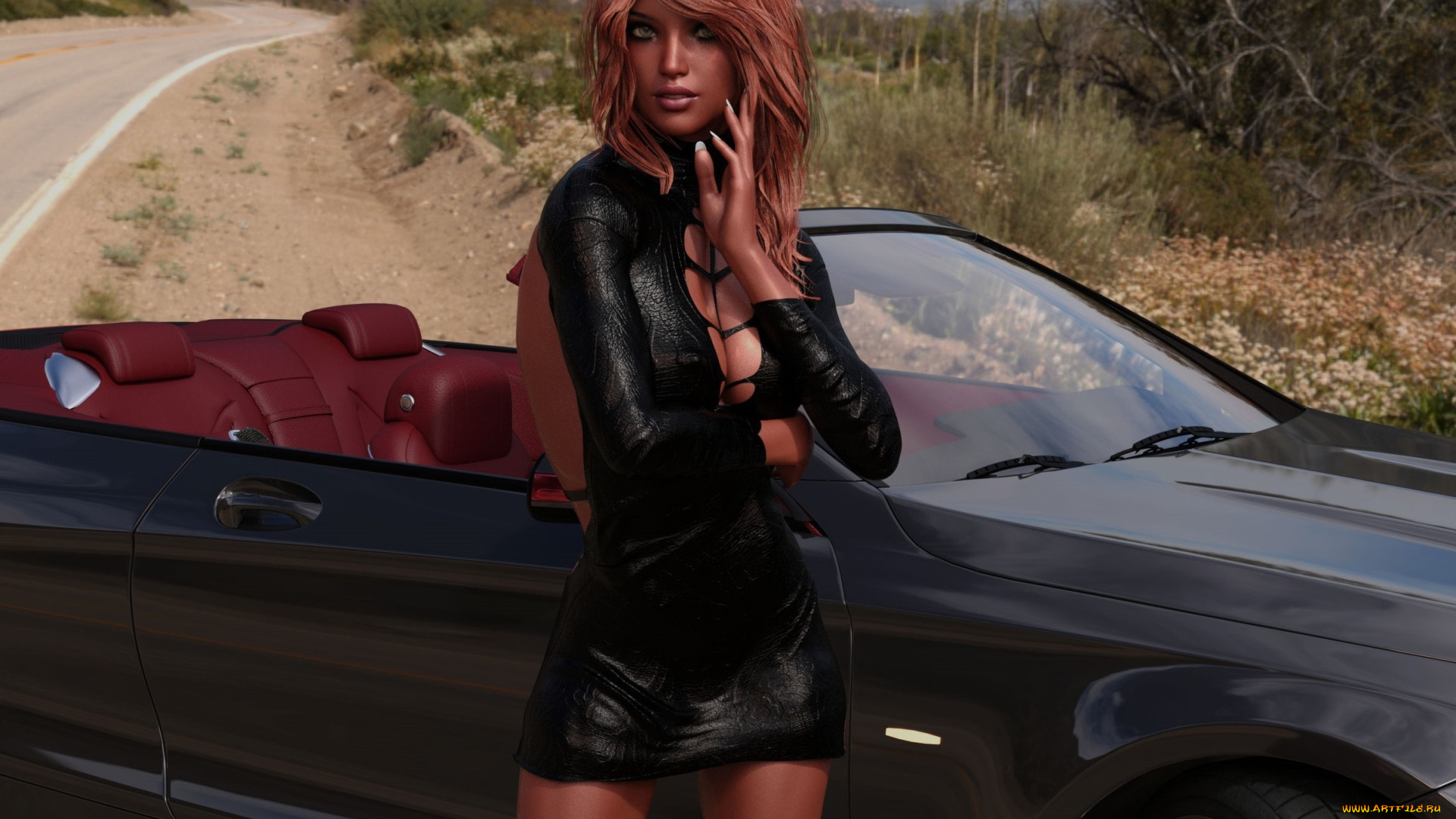 3д, графика, люди-авто, мото, , people-, car, , , moto, взгляд, девушка, автомобиль, фон