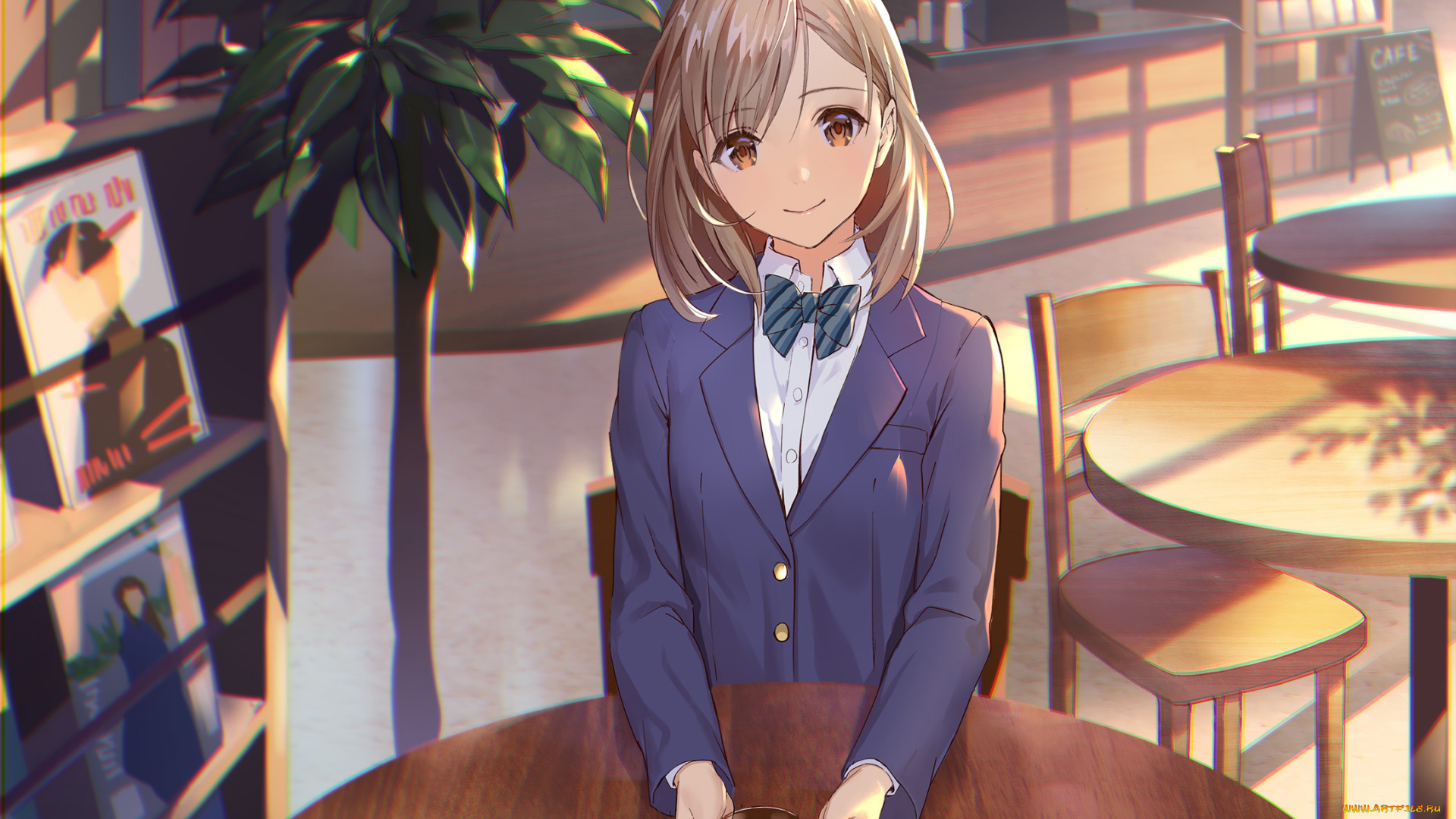 аниме, город, , улицы, , интерьер, , здания, фон, взгляд, девушка