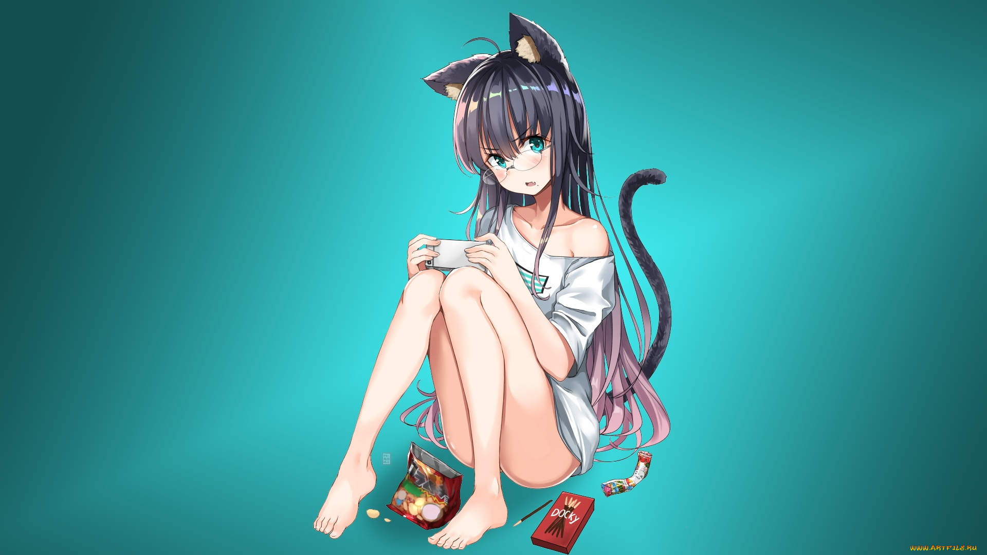 аниме, животные, , существа, девушка, взгляд, фон