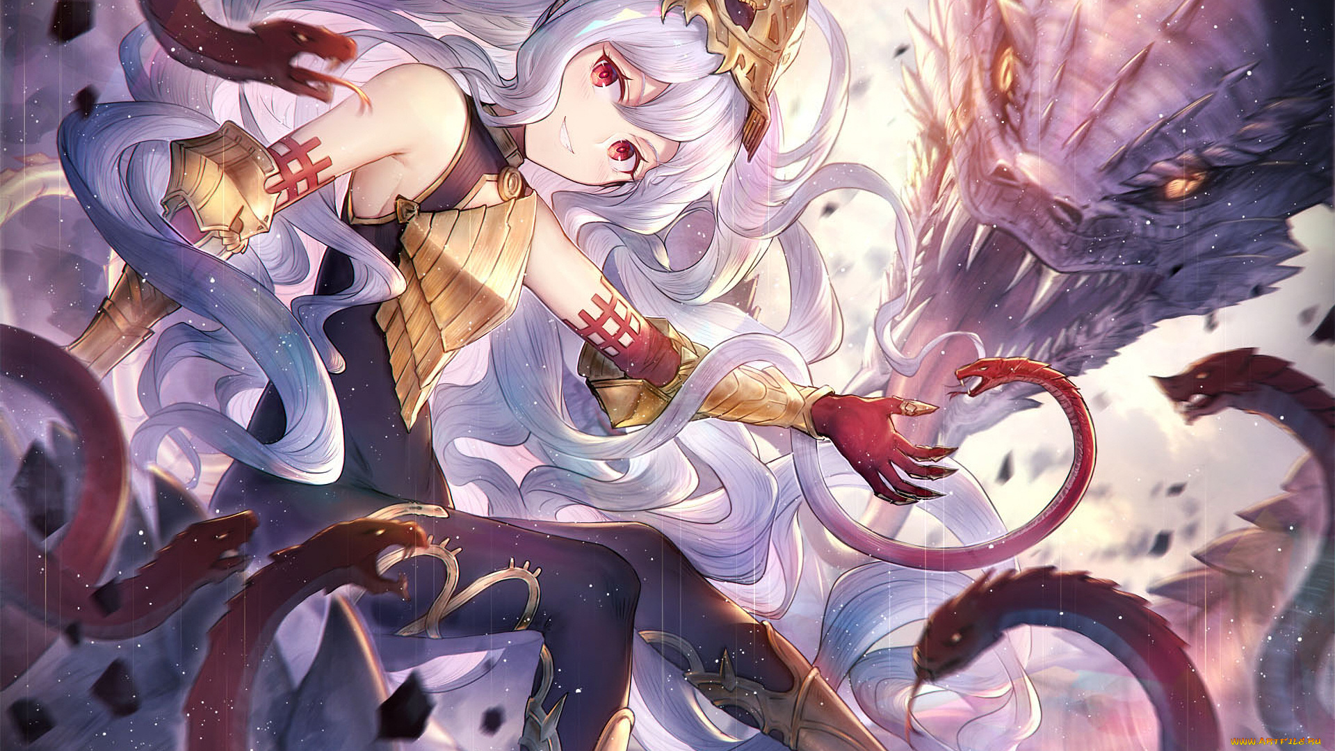 аниме, животные, , существа, дракон, девушка