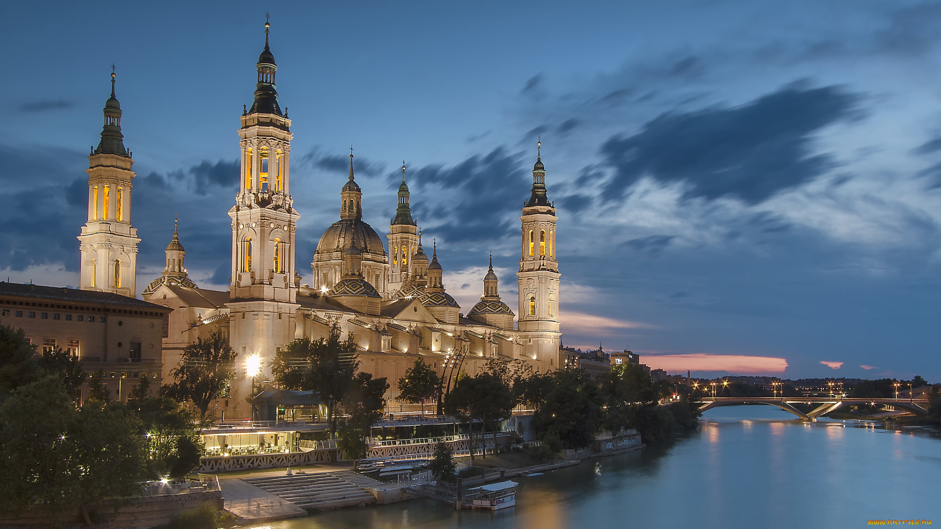 basilica, del, pilar, города, -, католические, соборы, , костелы, , аббатства, собор, река