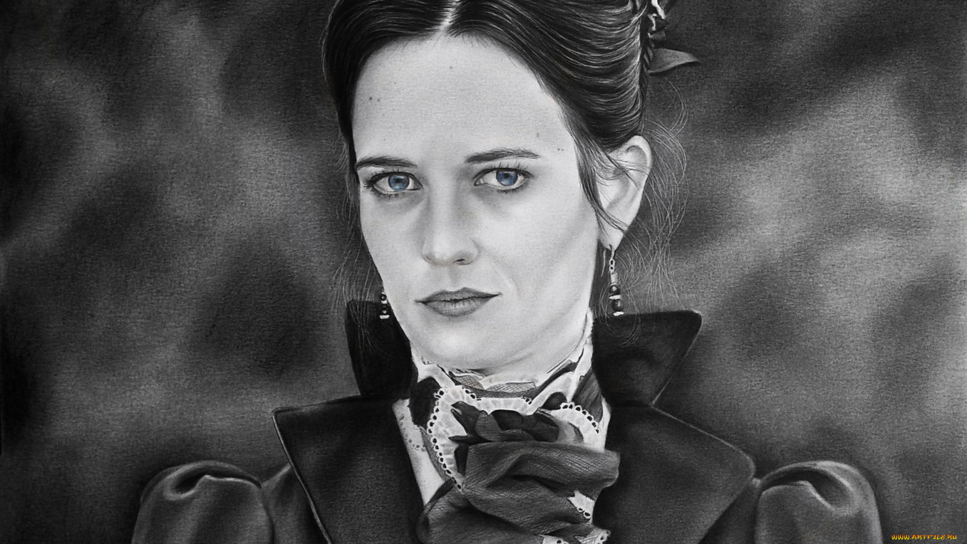 eva, green, рисованное, люди, девушка, фон, взгляд