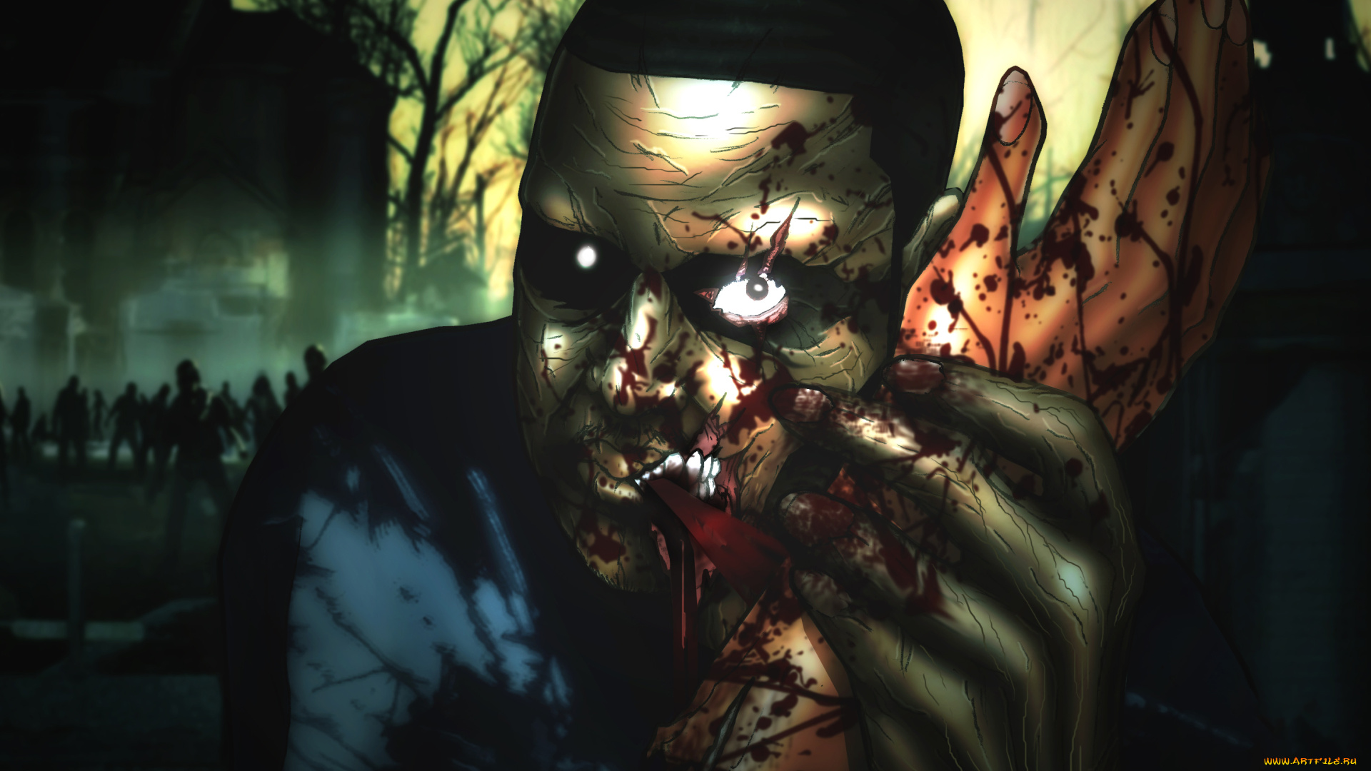 фэнтези, нежить, мужчина, фон, взгляд, кровь