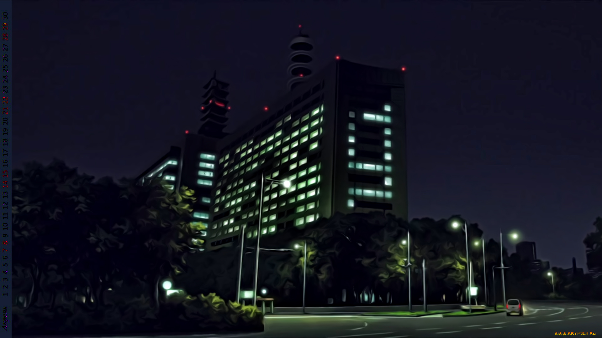 календари, рисованные, , векторная, графика, здание, ночь