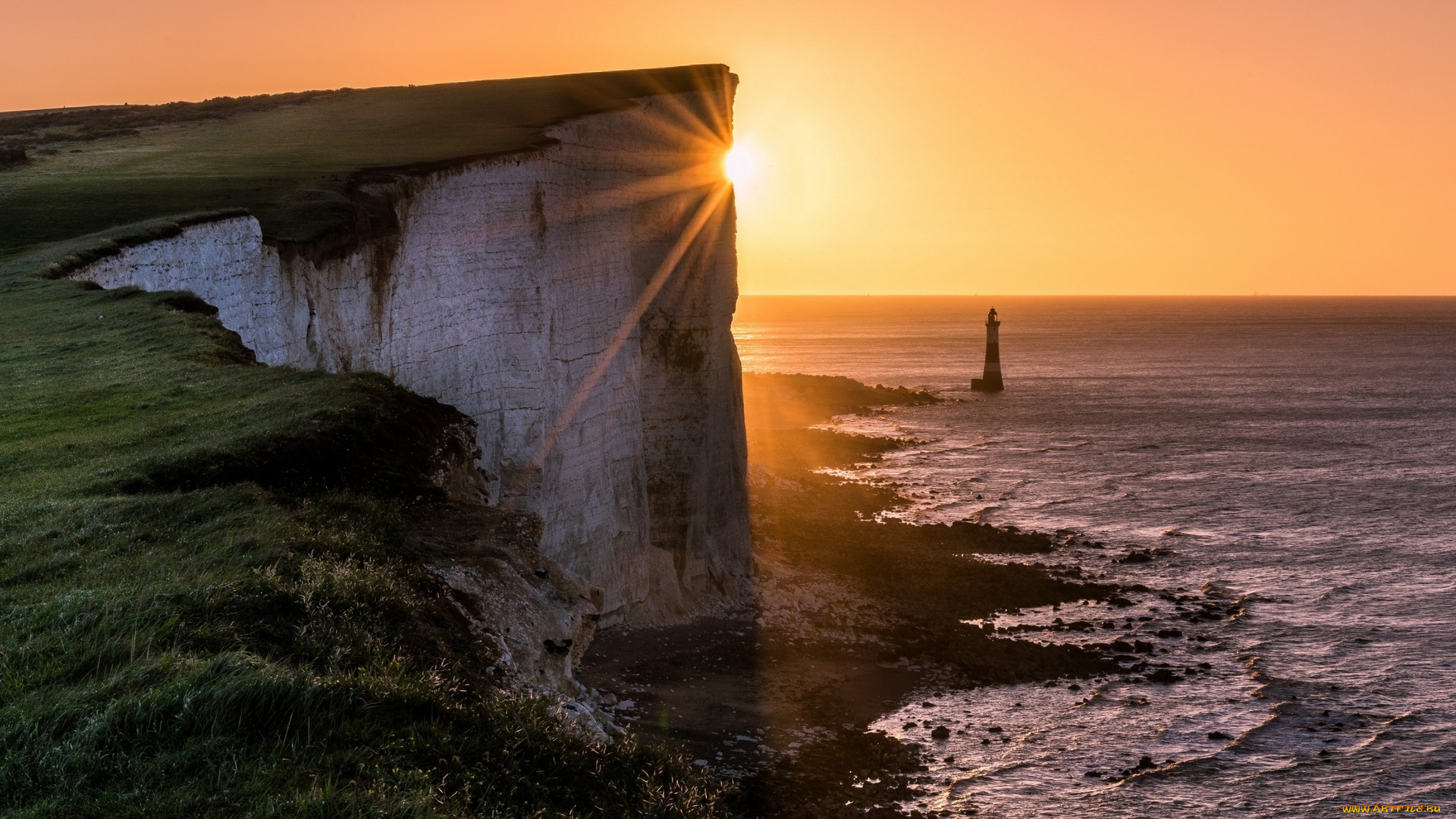 природа, маяки, обрыв, скала, закат, маяк, море