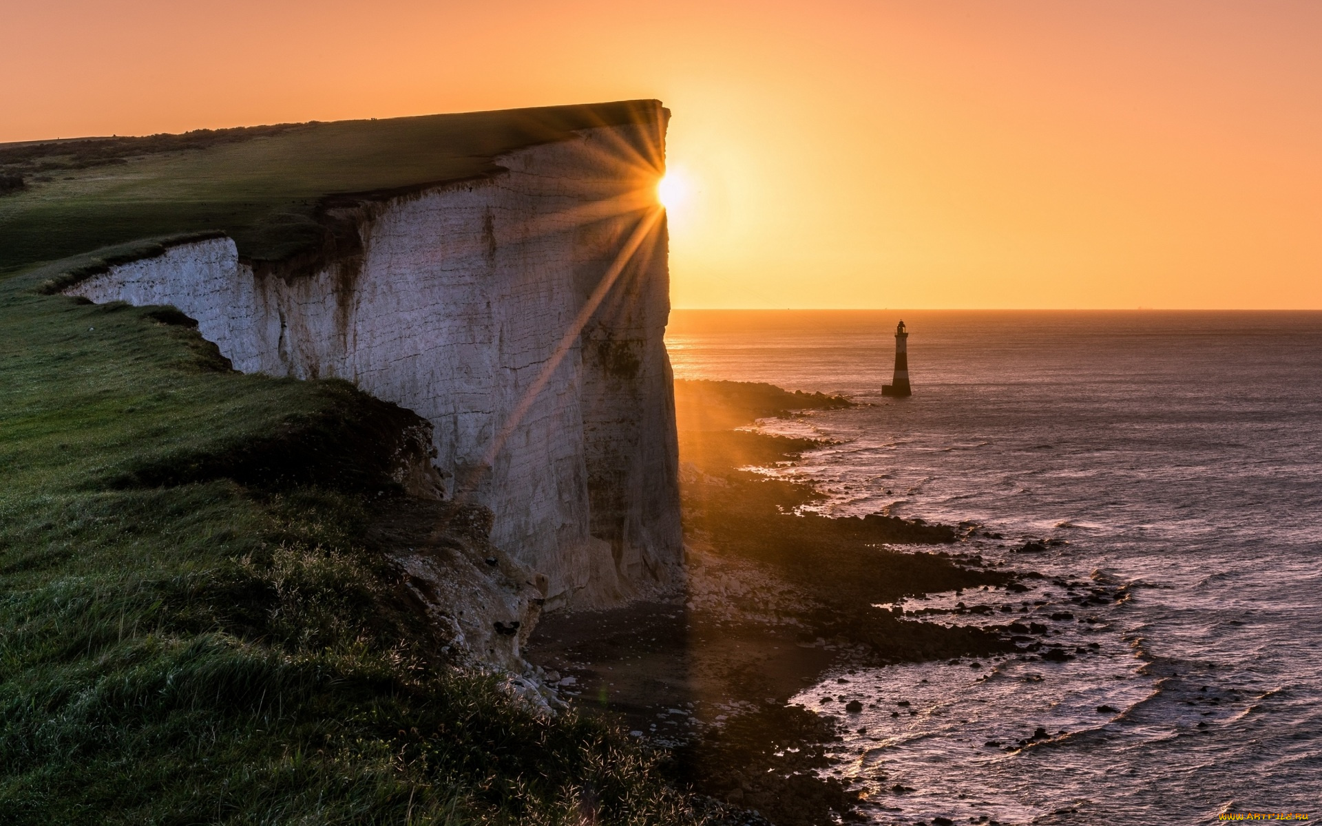 природа, маяки, обрыв, скала, закат, маяк, море