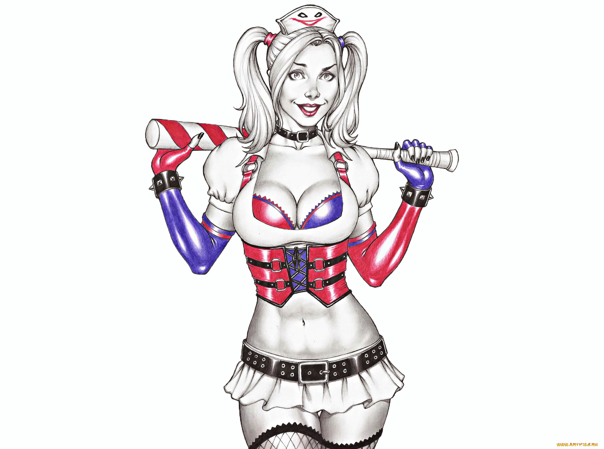 рисованное, комиксы, девушка, фон, улыбка, бита