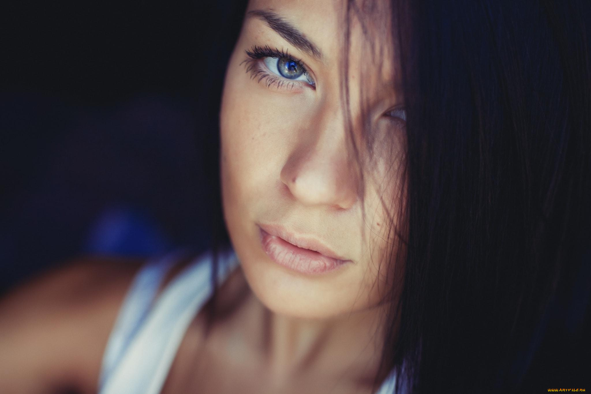 девушки, -unsort, , лица, , портреты, брюнетка, лицо, майка