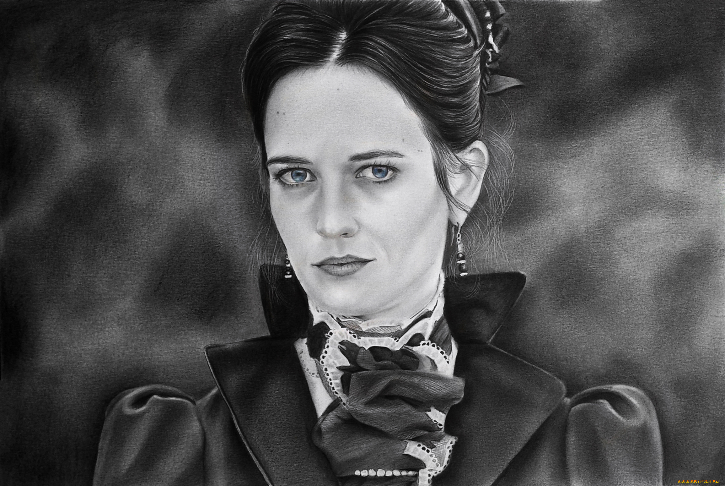 eva, green, рисованное, люди, девушка, фон, взгляд