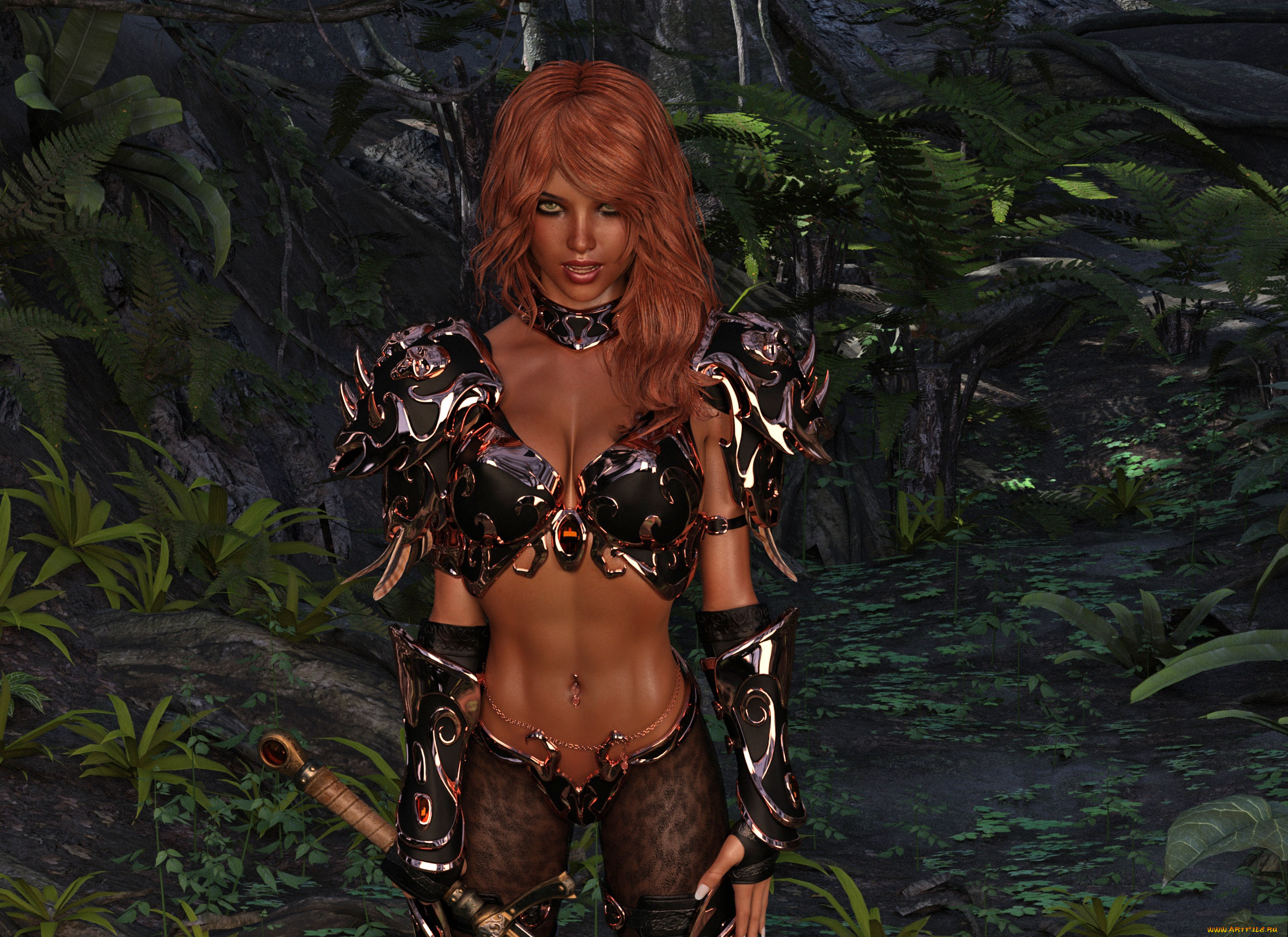 3д, графика, фантазия, , fantasy, взгляд, девушка, оружие, фон